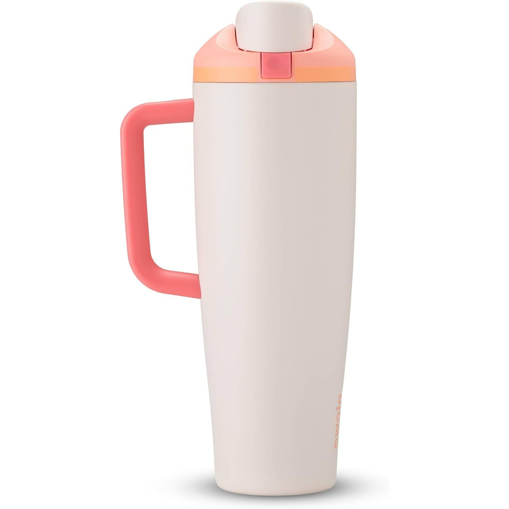 Owala FreeSip Tumbler Isolierte Edelstahl-Trinkflasche mit integriertem Strohhalm und seitlichem Griff, für Reisen, Arbeit, Schule und Sport, 40oz, BPA-frei, auslaufsicher, Angel Food Cake