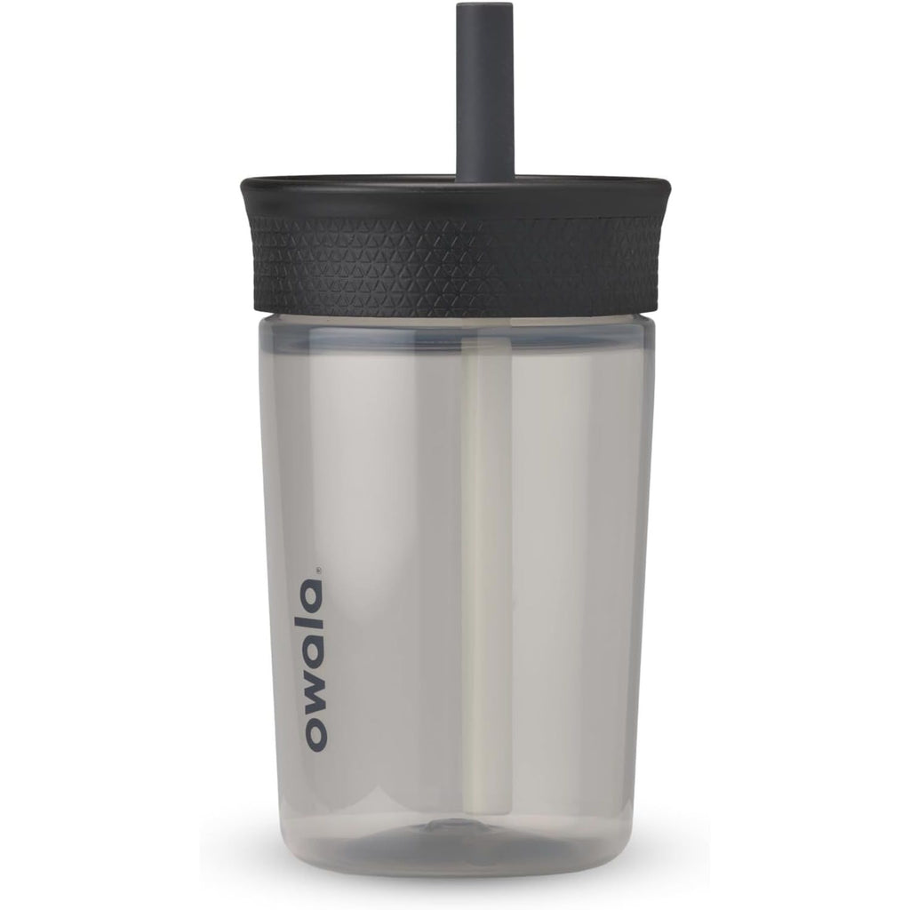 Owala Kids BPA-freier Kunststoffbecher mit auslaufsicherem, flexiblem Strohhalm, leicht zu reinigen, Kinder-Trinkflasche, ideal für Reisen, spülmaschinenfest, 444 ml, Marineblau und Blau (Home Base)