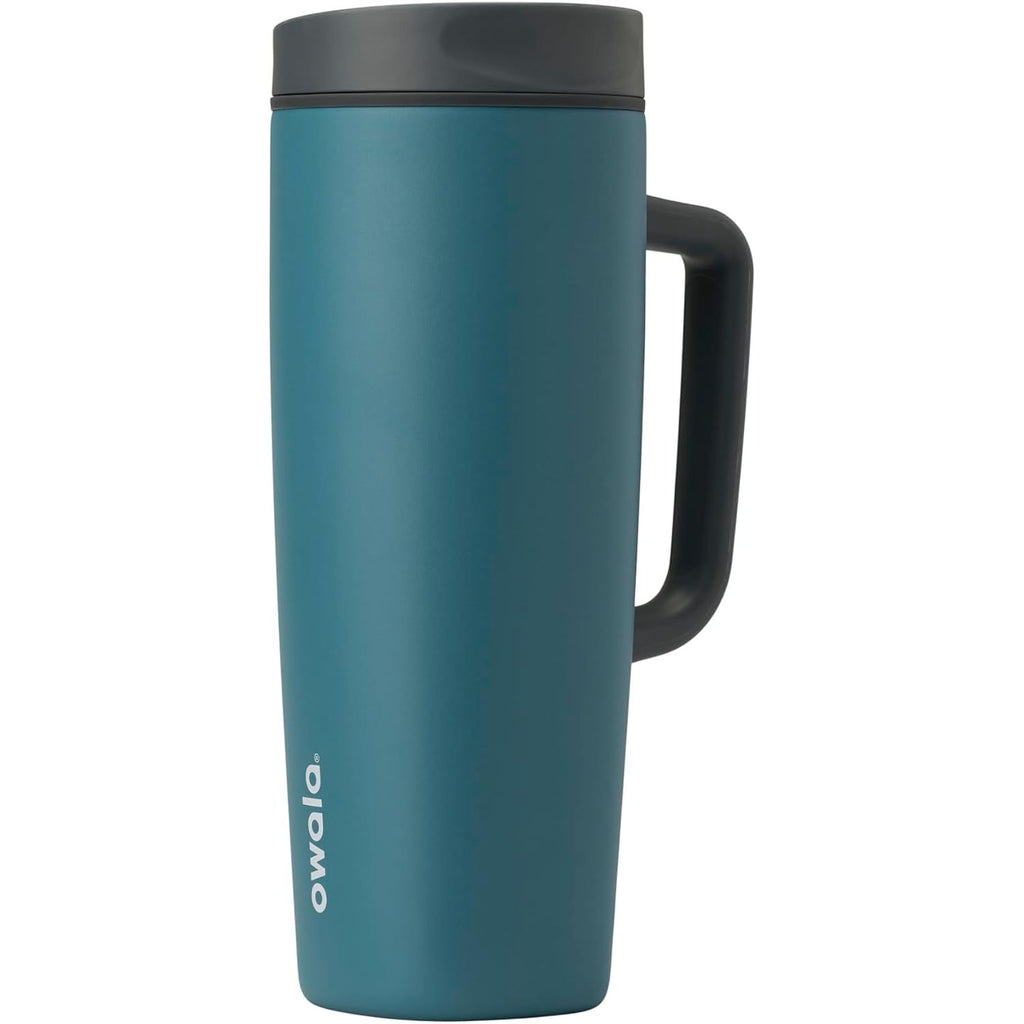 Owala SmoothSip Slider Isolierter Edelstahl-Kaffeebecher, wiederverwendbarer Eiskaffeebecher, Heißkaffee-Reisebecher, BPA-frei 590 ml, Lila/Pink (Crochet Queen)