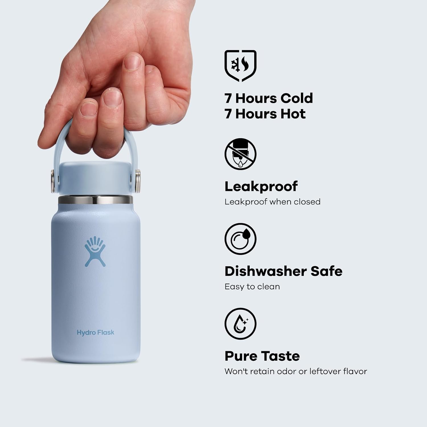 Hydro Flask Micro Bottle – Isolierte, auslaufsichere Mini-Flasche für Handtasche oder Hosentasche in 198 ml Agave Green