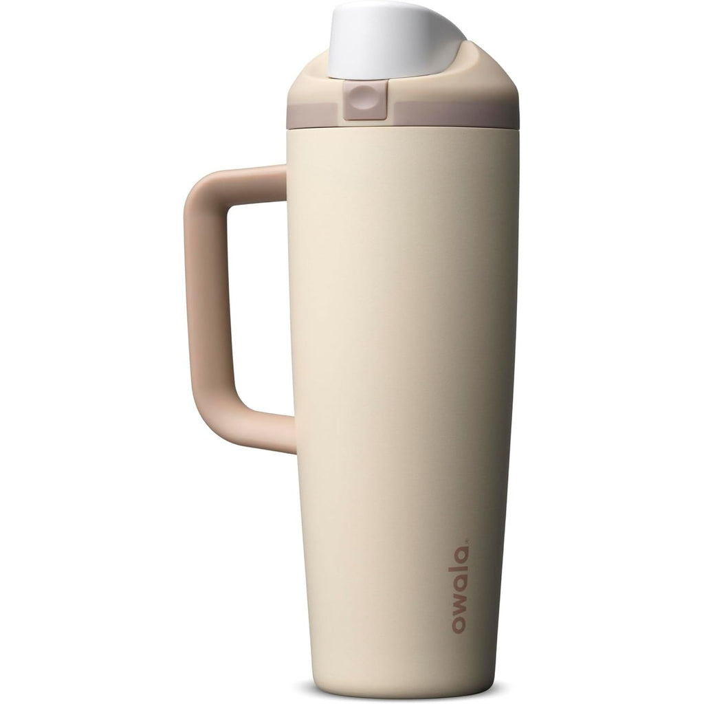 Owala FreeSip Tumbler Isolierte Edelstahl-Trinkflasche mit integriertem Strohhalm und seitlichem Griff, für Reisen, Arbeit, Schule und Sport, 40oz, BPA-frei, auslaufsicher, Angel Food Cake