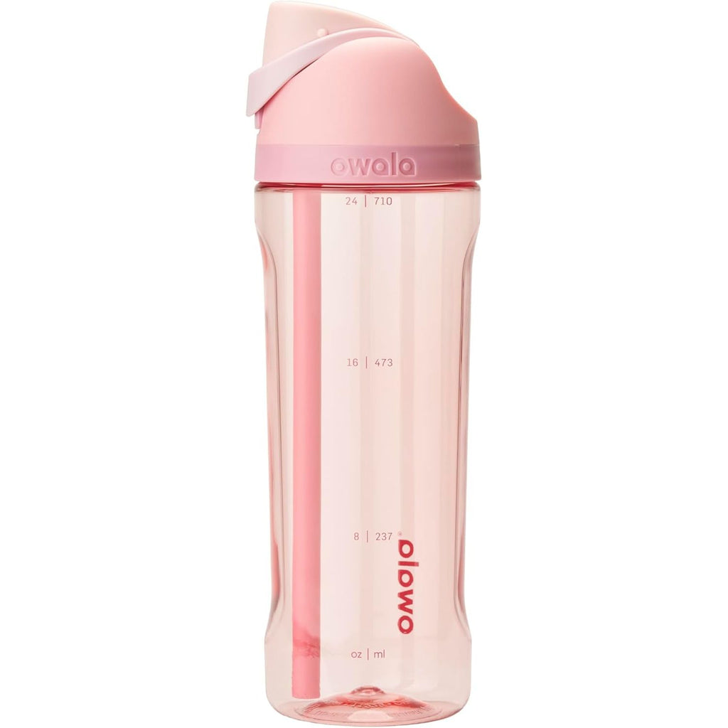 Owala FreeSip Clear Tritan Kunststoff-Trinkflasche mit Strohhalm, BPA-freie Sport-Wasserflasche, ideal für Reisen, 740 ml, Rosenquarz