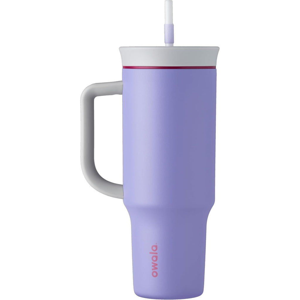 Owala FreeSip Tumbler Isolierte Edelstahl-Trinkflasche mit integriertem Strohhalm und seitlichem Griff, für Reisen, Arbeit, Schule und Sport, 40oz, BPA-frei, auslaufsicher, Angel Food Cake