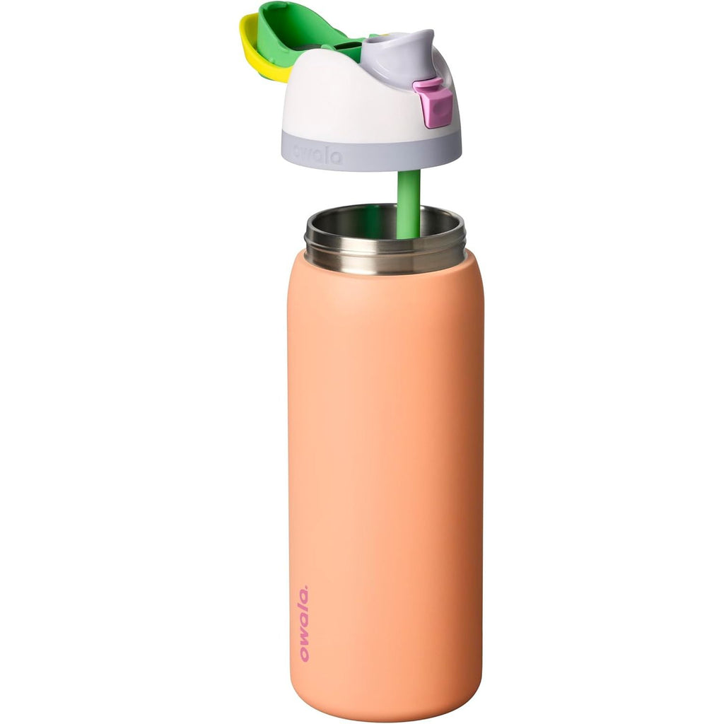 Owala FreeSip Isolierte Edelstahl-Wasserflasche mit Strohhalm, BPA-freie Sportwasserflasche, ideal für Reisen, 950 ml, Peachy Keen