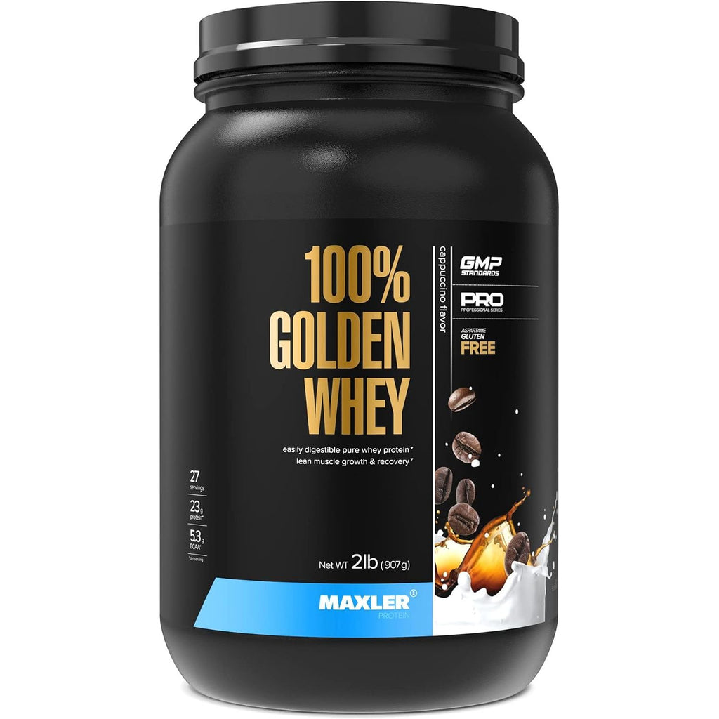 Maxler 100% Golden Whey Protein - 23g of Protein per Serving - Whey Protein Powder for Pre Post Workout - Fast-Absorbing Whey Concentrate, Isolate & Hydrolysate Blend - Cappuccino 5 lb