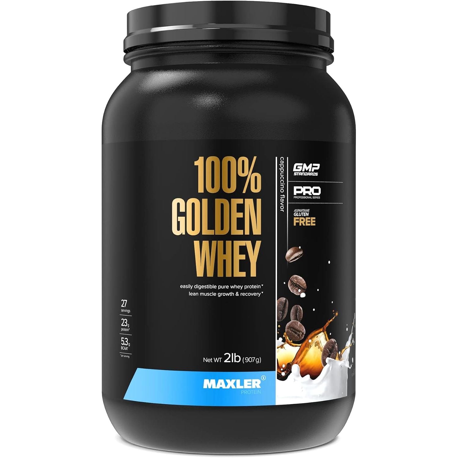 Maxler 100% Golden Whey Protein - 23g of Protein per Serving - Whey Protein Powder for Pre Post Workout - Fast-Absorbing Whey Concentrate, Isolate & Hydrolysate Blend - Cappuccino 5 lb