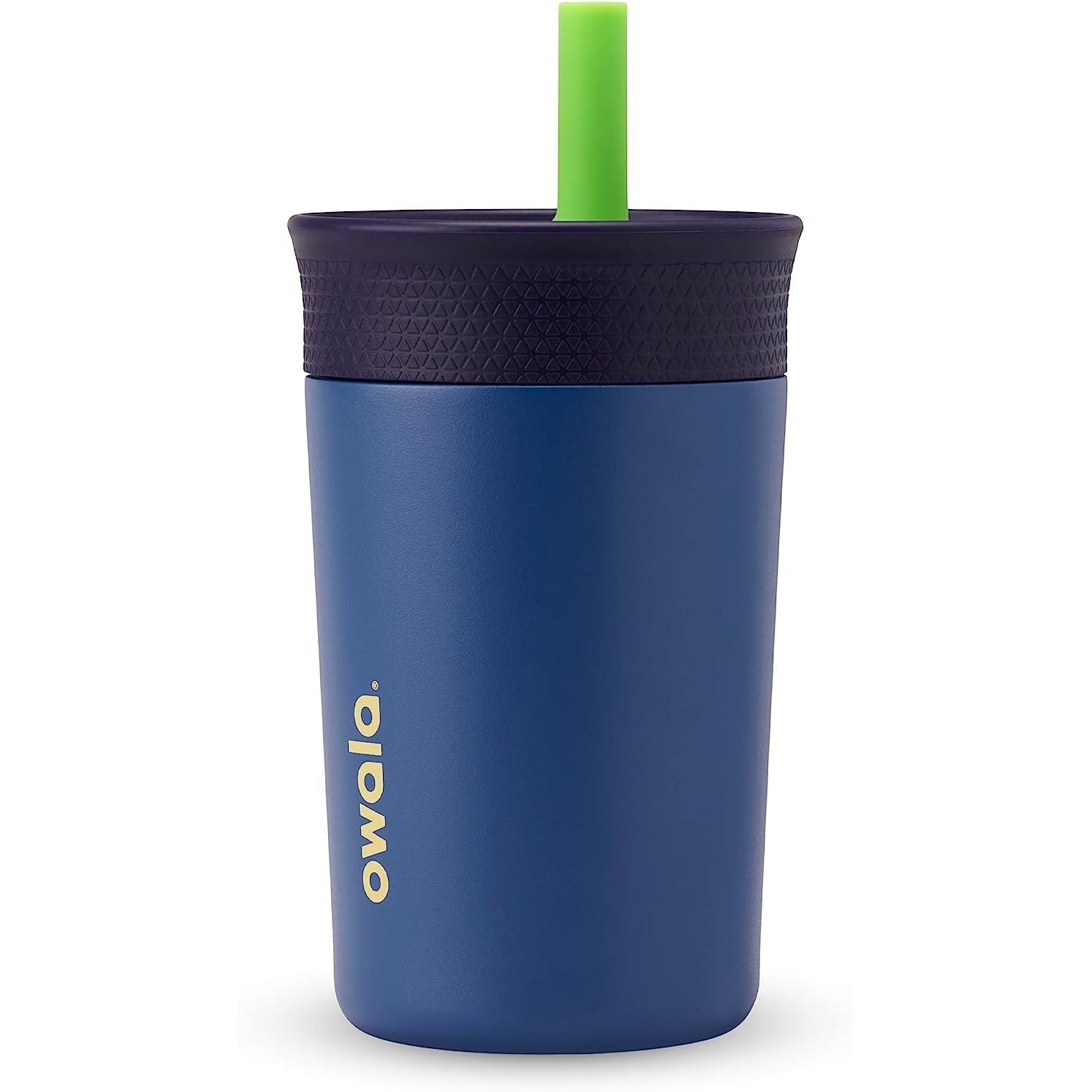 Owala Kids BPA-freier Kunststoffbecher mit auslaufsicherem, flexiblem Strohhalm, leicht zu reinigen, Kinder-Trinkflasche, ideal für Reisen, spülmaschinenfest, 444 ml, Marineblau und Blau (Home Base)