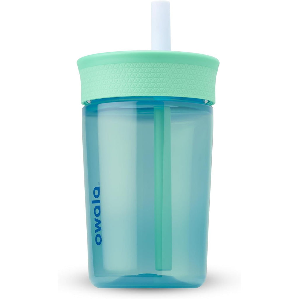 Owala Kids BPA-freier Kunststoffbecher mit auslaufsicherem, flexiblem Strohhalm, leicht zu reinigen, Kinder-Trinkflasche, ideal für Reisen, spülmaschinenfest, 444 ml, Marineblau und Blau (Home Base)