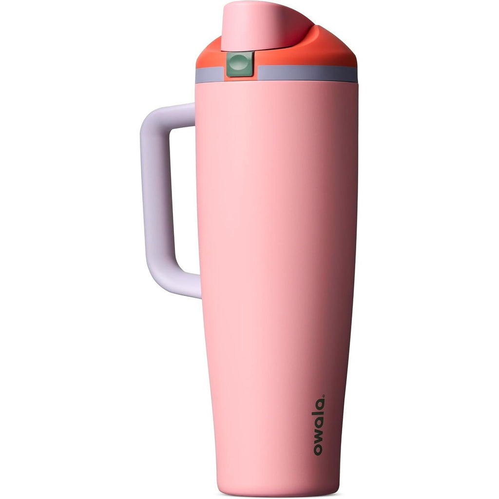 Owala FreeSip Tumbler Isolierte Edelstahl-Trinkflasche mit integriertem Strohhalm und seitlichem Griff, für Reisen, Arbeit, Schule und Sport, 40oz, BPA-frei, auslaufsicher, Angel Food Cake