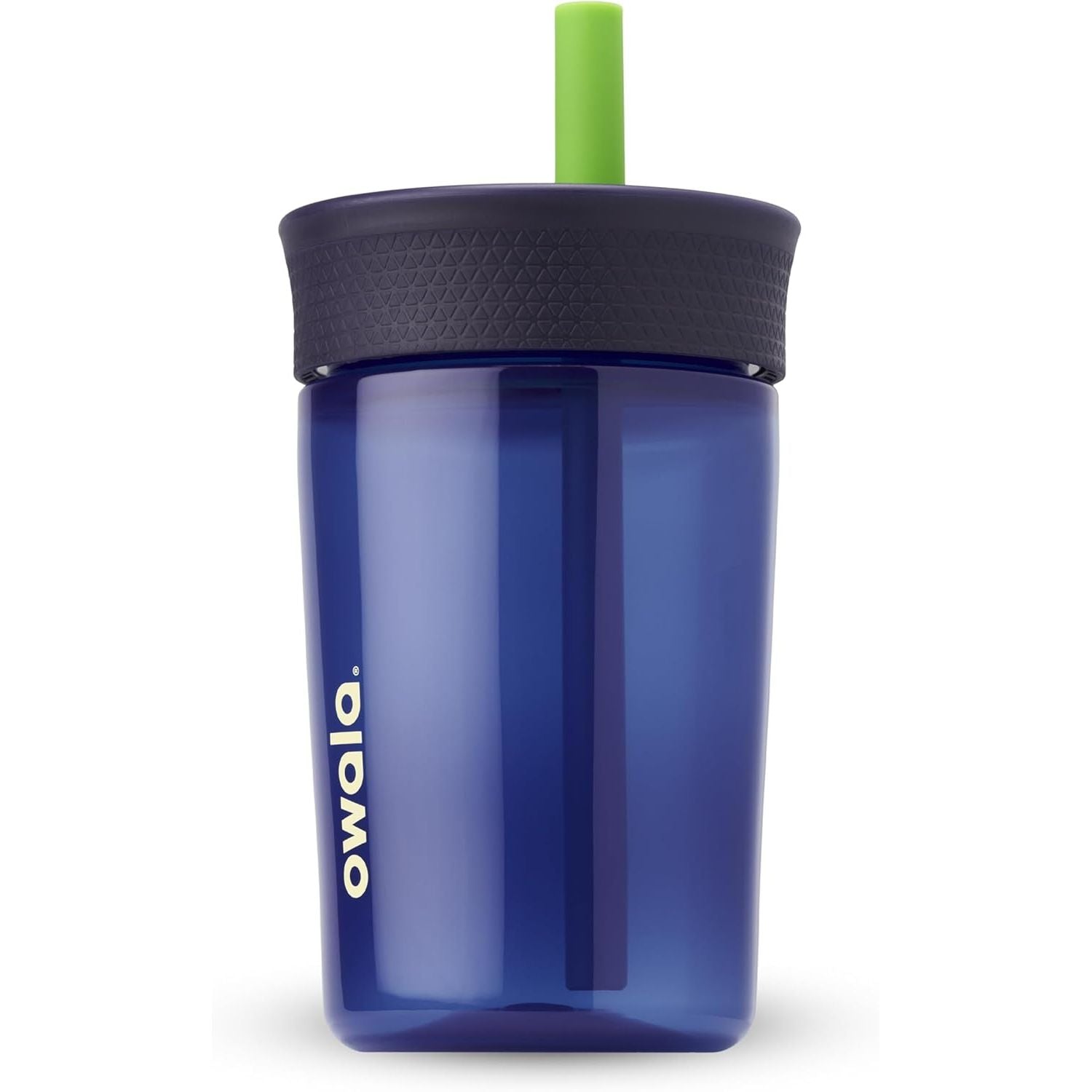 Owala Kids BPA-freier Kunststoffbecher mit auslaufsicherem, flexiblem Strohhalm, leicht zu reinigen, Kinder-Trinkflasche, ideal für Reisen, spülmaschinenfest, 444 ml, Marineblau und Blau (Home Base)