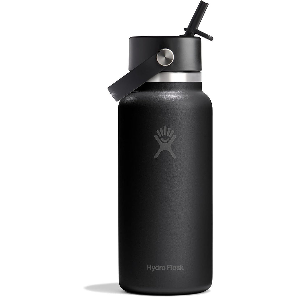 Hydro Flask Trinkflasche – Isolierter Edelstahl – Wide Mouth Flex Straw Deckel, auslaufsicher und wiederbefüllbar in 32 Oz Tonal Black