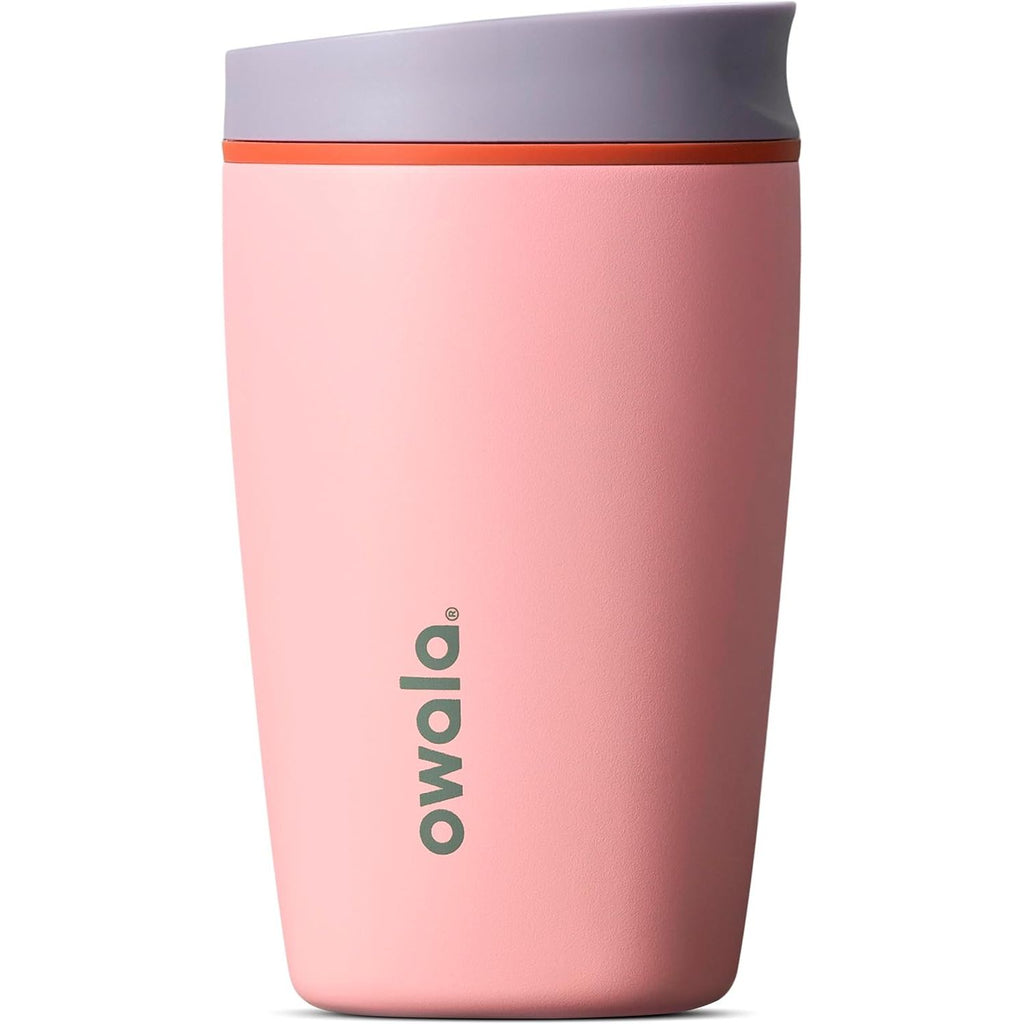 Owala SmoothSip Slider Isolierter Edelstahl-Kaffeebecher, wiederverwendbarer Eiskaffeebecher, Heißkaffee-Reisebecher, BPA-frei 590 ml, Lila/Pink (Crochet Queen)