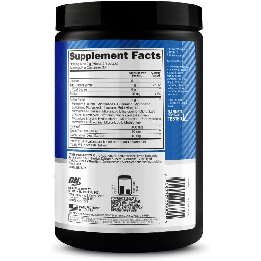 Optimum Nutrition Amino Energy - Pre Workout with Green Tea, BCAA, Amino Acids & Micronized Creatine Monohydrate Powder, Unflavored, Keto Friendly, 60 Serving