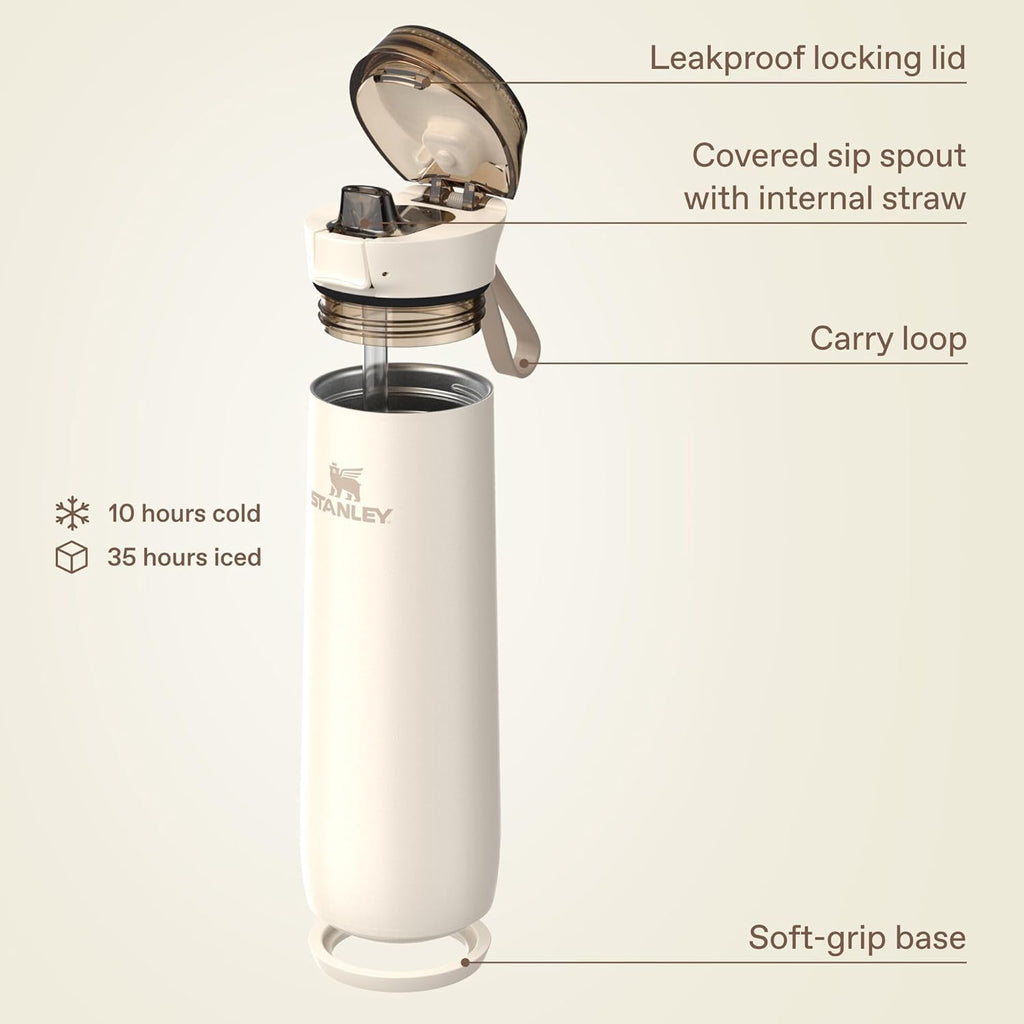 STANLEY Flowstate™ Spring Bottle | Auslaufsichere Trinkflasche mit Tragegriff & aufklappbarem Verschluss | Isolierter Edelstahl | Passt in die meisten Getränkehalter | BPA-frei | 590 ml | Champagner