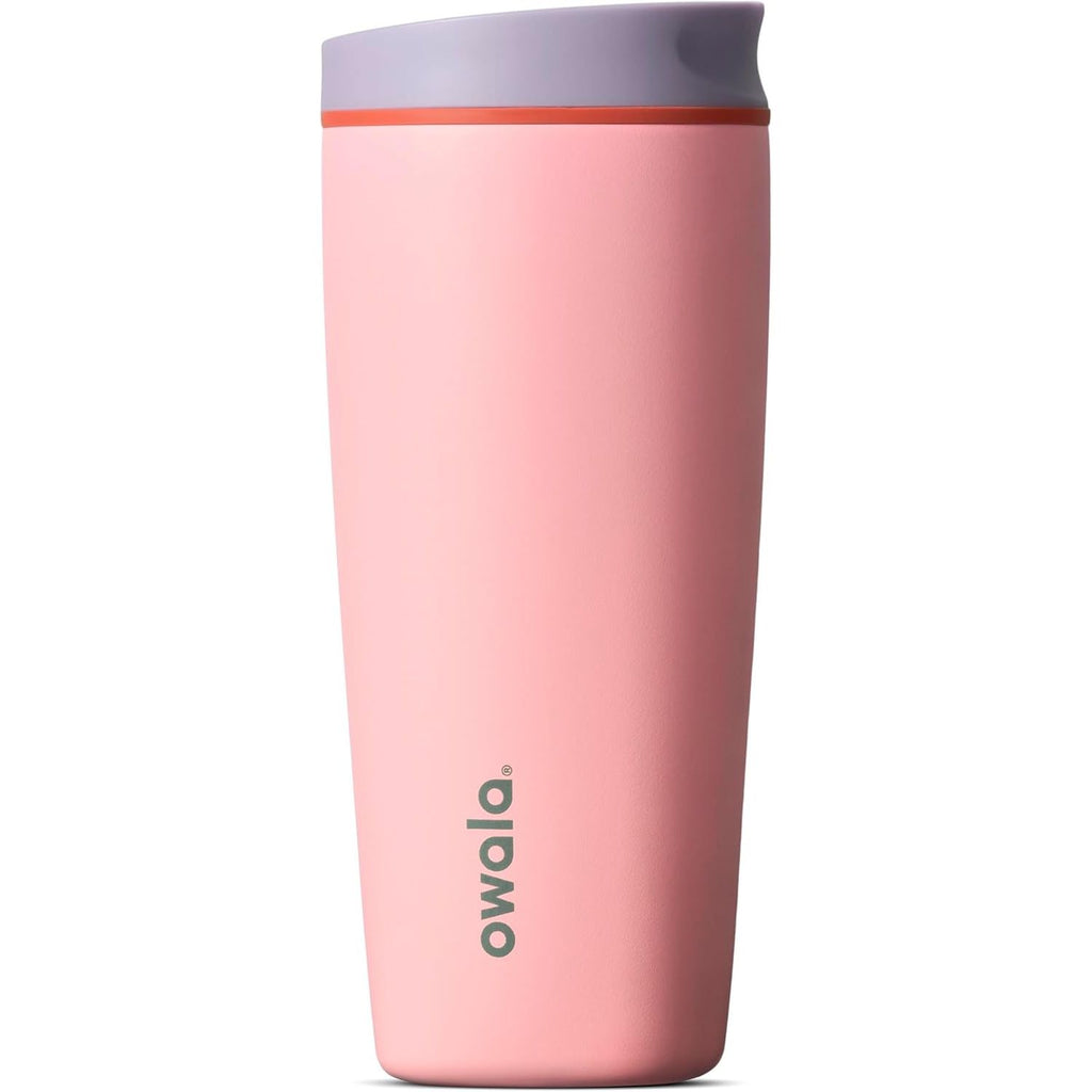 Owala SmoothSip Slider Isolierter Edelstahl-Kaffeebecher, wiederverwendbarer Eiskaffeebecher, Heißkaffee-Reisebecher, BPA-frei 590 ml, Lila/Pink (Crochet Queen)