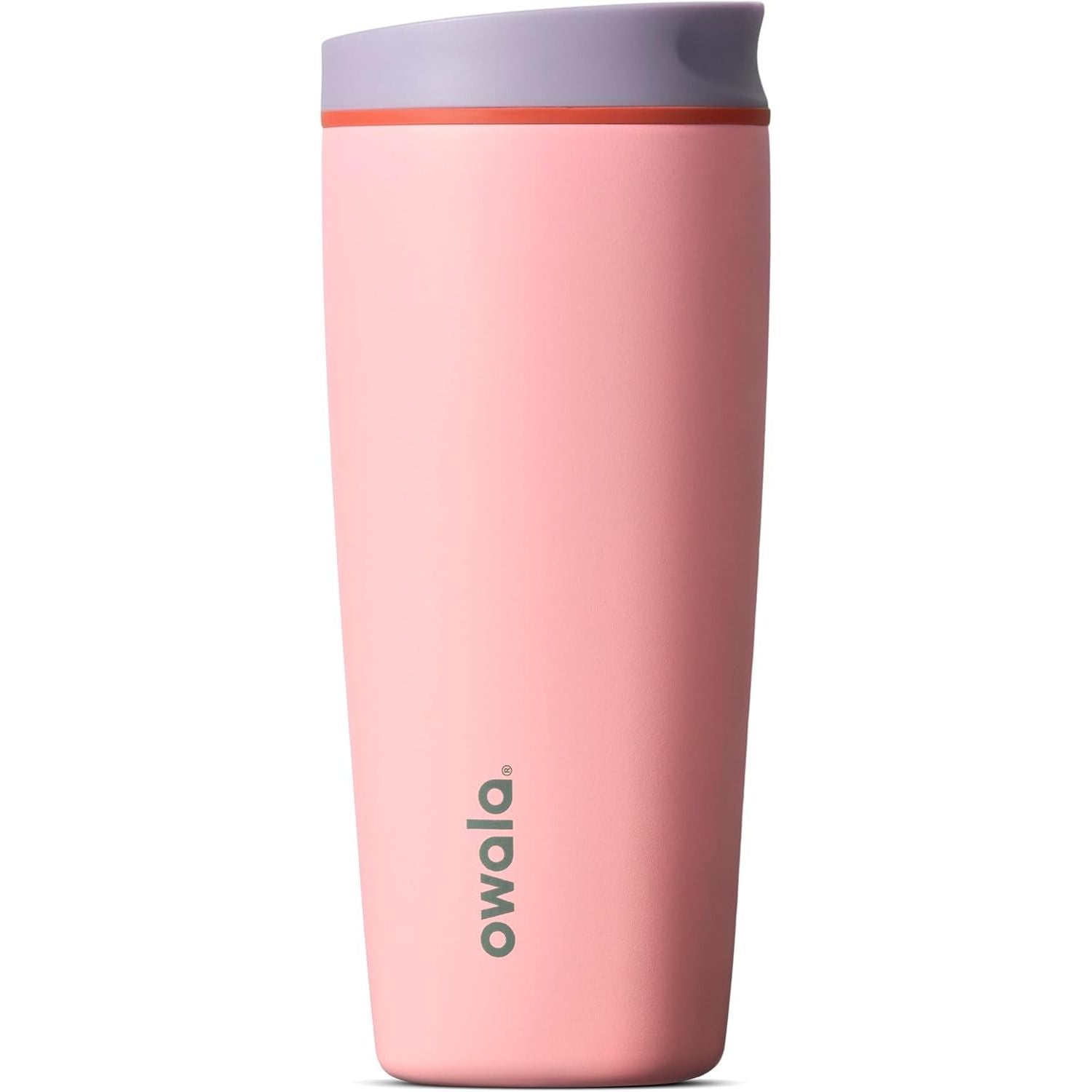 Owala SmoothSip Slider Isolierter Edelstahl-Kaffeebecher, wiederverwendbarer Eiskaffeebecher, Heißkaffee-Reisebecher, BPA-frei 590 ml, Lila/Pink (Crochet Queen)