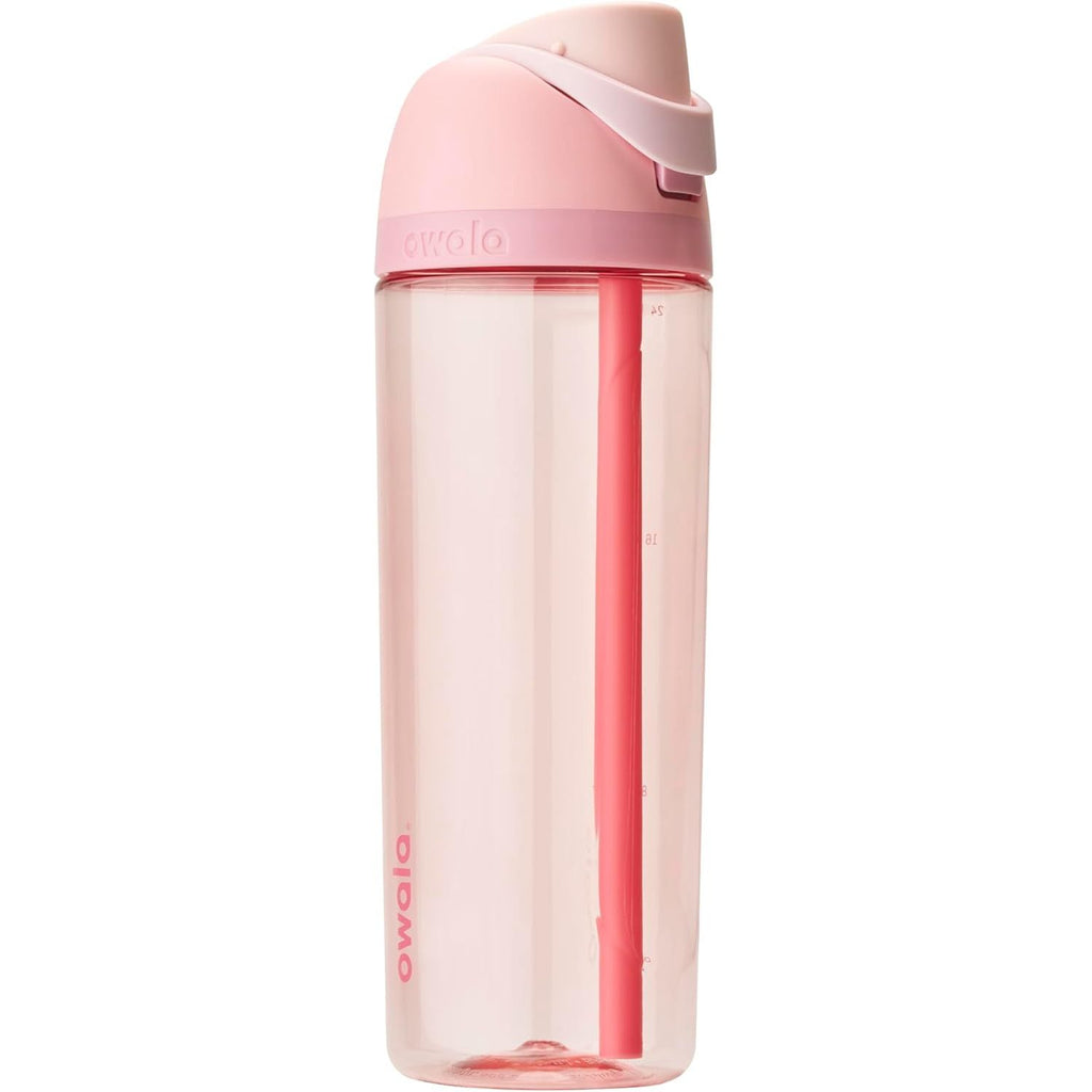 Owala FreeSip Clear Tritan Kunststoff-Trinkflasche mit Strohhalm, BPA-freie Sport-Wasserflasche, ideal für Reisen, 740 ml, Rosenquarz