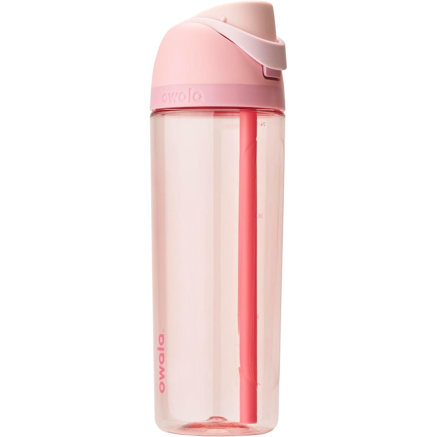 Owala FreeSip Clear Tritan Kunststoff-Trinkflasche mit Strohhalm, BPA-freie Sport-Wasserflasche, ideal für Reisen, 740 ml, Rosenquarz