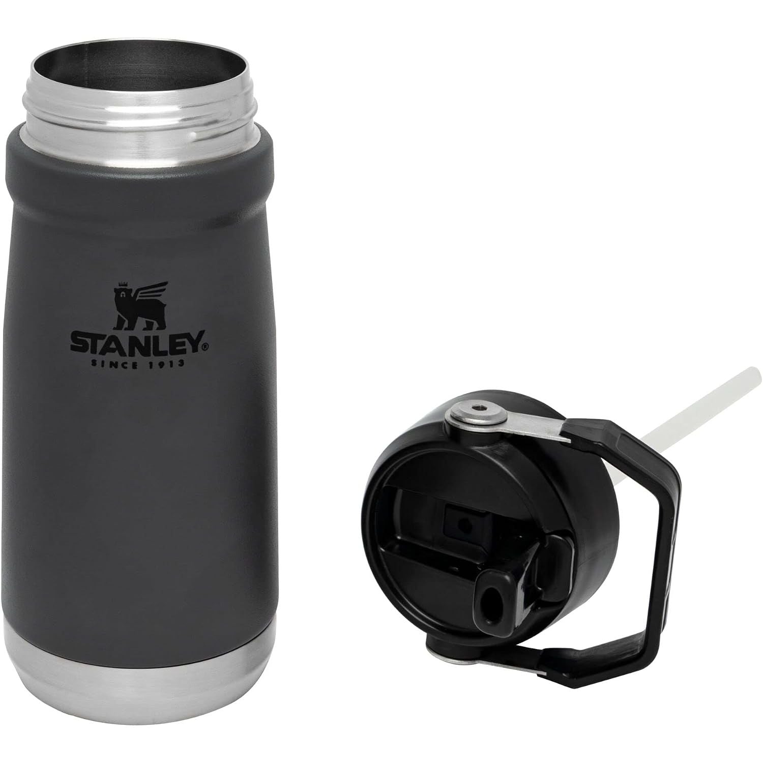 Stanley IceFlow Flip Straw Trinkflasche 17 oz | Integrierter Strohhalm für Reisen und Sport | Leicht und auslaufsicher | Isolierter Edelstahl | BPA-frei | Holzkohle