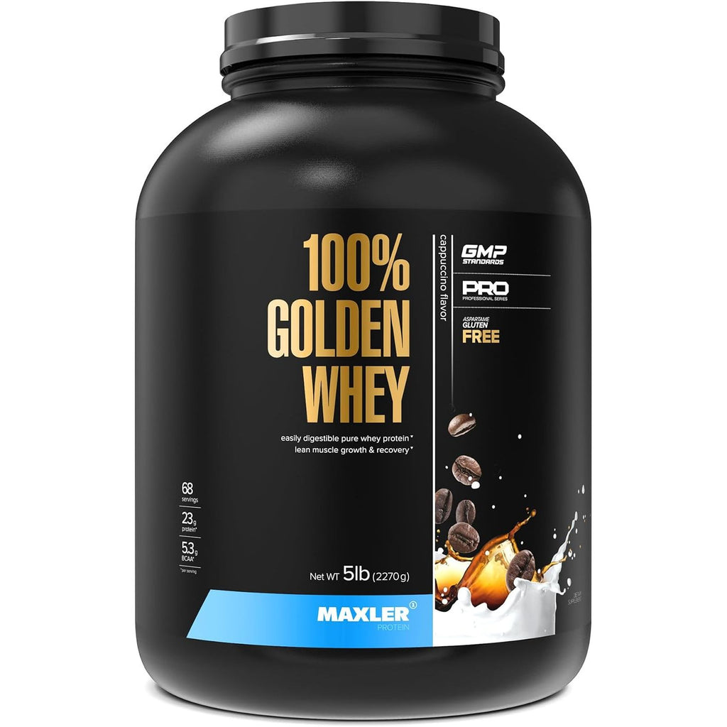 Maxler 100% Golden Whey Protein - 23g of Protein per Serving - Whey Protein Powder for Pre Post Workout - Fast-Absorbing Whey Concentrate, Isolate & Hydrolysate Blend - Cappuccino 5 lb