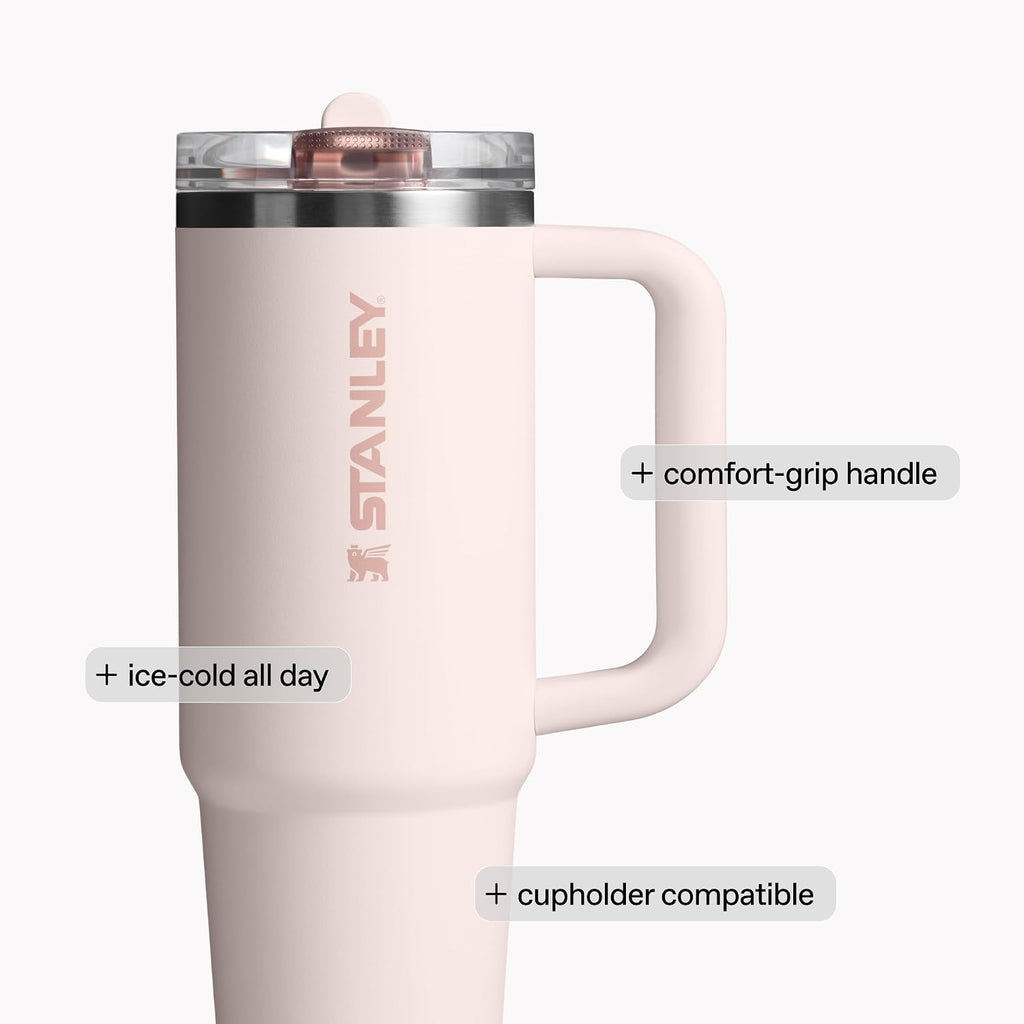 STANLEY Quencher ProTour Flip Straw Tumbler mit auslaufsicherem Deckel 1,2 Liter | Integrierter Strohhalm und Griff | Passt in Becherhalter für Reisen | Isolierter Edelstahlbecher | BPA-frei | Rosenquarz