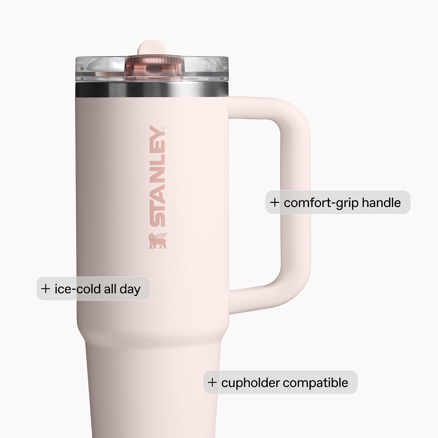 STANLEY Quencher ProTour Flip Straw Tumbler mit auslaufsicherem Deckel 1,2 Liter | Integrierter Strohhalm und Griff | Passt in Becherhalter für Reisen | Isolierter Edelstahlbecher | BPA-frei | Rosenquarz