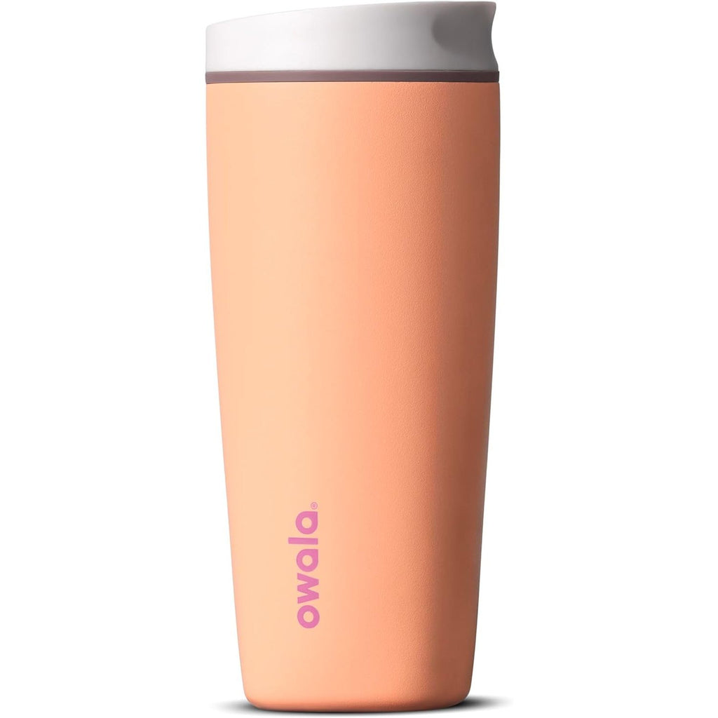 Owala SmoothSip Slider Isolierter Edelstahl-Kaffeebecher, wiederverwendbarer Eiskaffeebecher, Heißkaffee-Reisebecher, BPA-frei 590 ml, Lila/Pink (Crochet Queen)