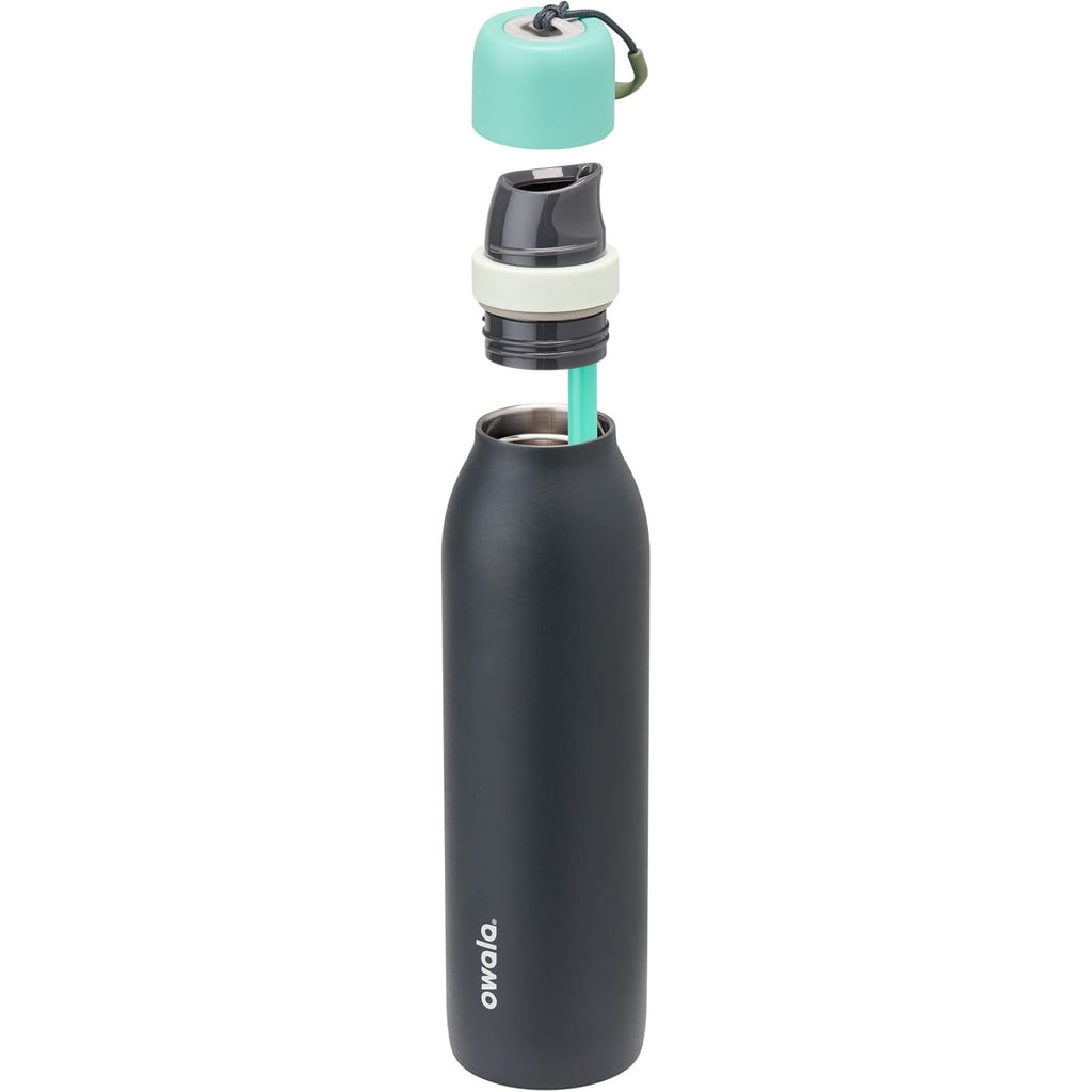 Owala FreeSip Twist Isolierte Edelstahl-Trinkflasche mit Strohhalm für Sport und Reisen, BPA-frei, 710 ml, Blau/Grau (Foggy Tide)