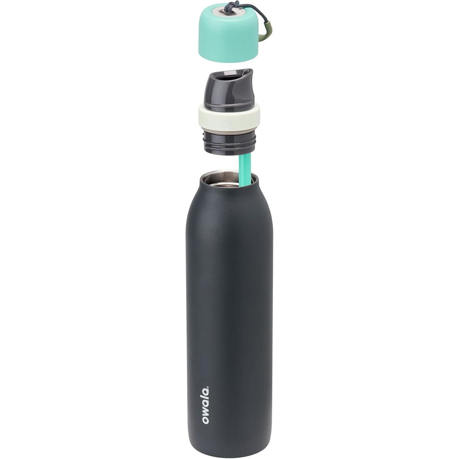 Owala FreeSip Twist Isolierte Edelstahl-Trinkflasche mit Strohhalm für Sport und Reisen, BPA-frei, 710 ml, Blau/Grau (Foggy Tide)