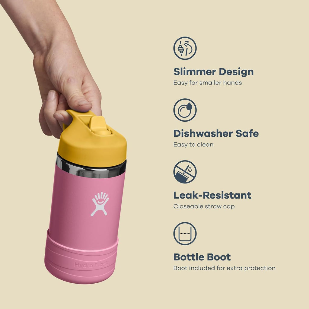 Hydro Flask Kinder-Trinkflasche für die Schule - Edelstahl und isoliert mit Strohhalmverschluss - 355 ml in Seaspray Blue