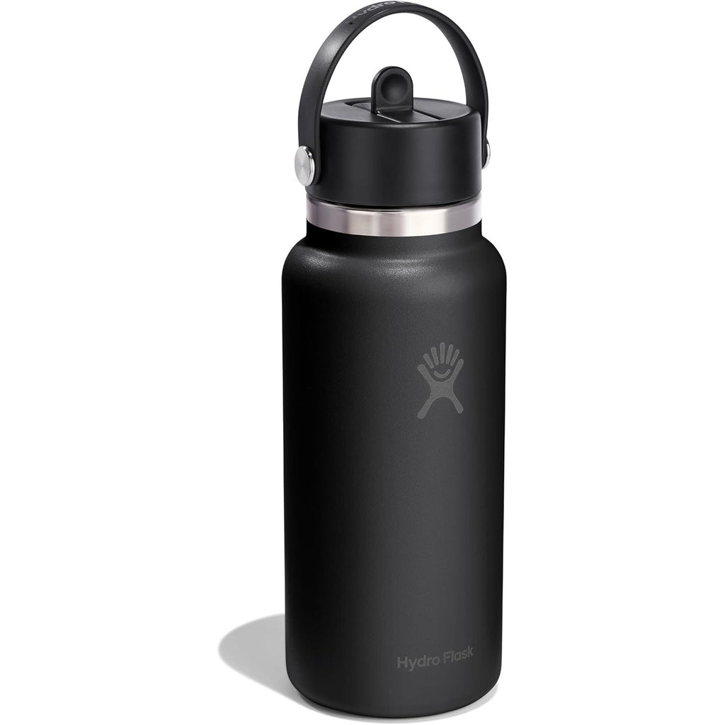 Hydro Flask Trinkflasche – Isolierter Edelstahl – Wide Mouth Flex Straw Deckel, auslaufsicher und wiederbefüllbar in 32 Oz Tonal Black