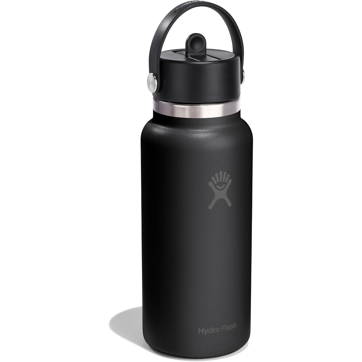 Hydro Flask Trinkflasche – Isolierter Edelstahl – Wide Mouth Flex Straw Deckel, auslaufsicher und wiederbefüllbar in 32 Oz Tonal Black