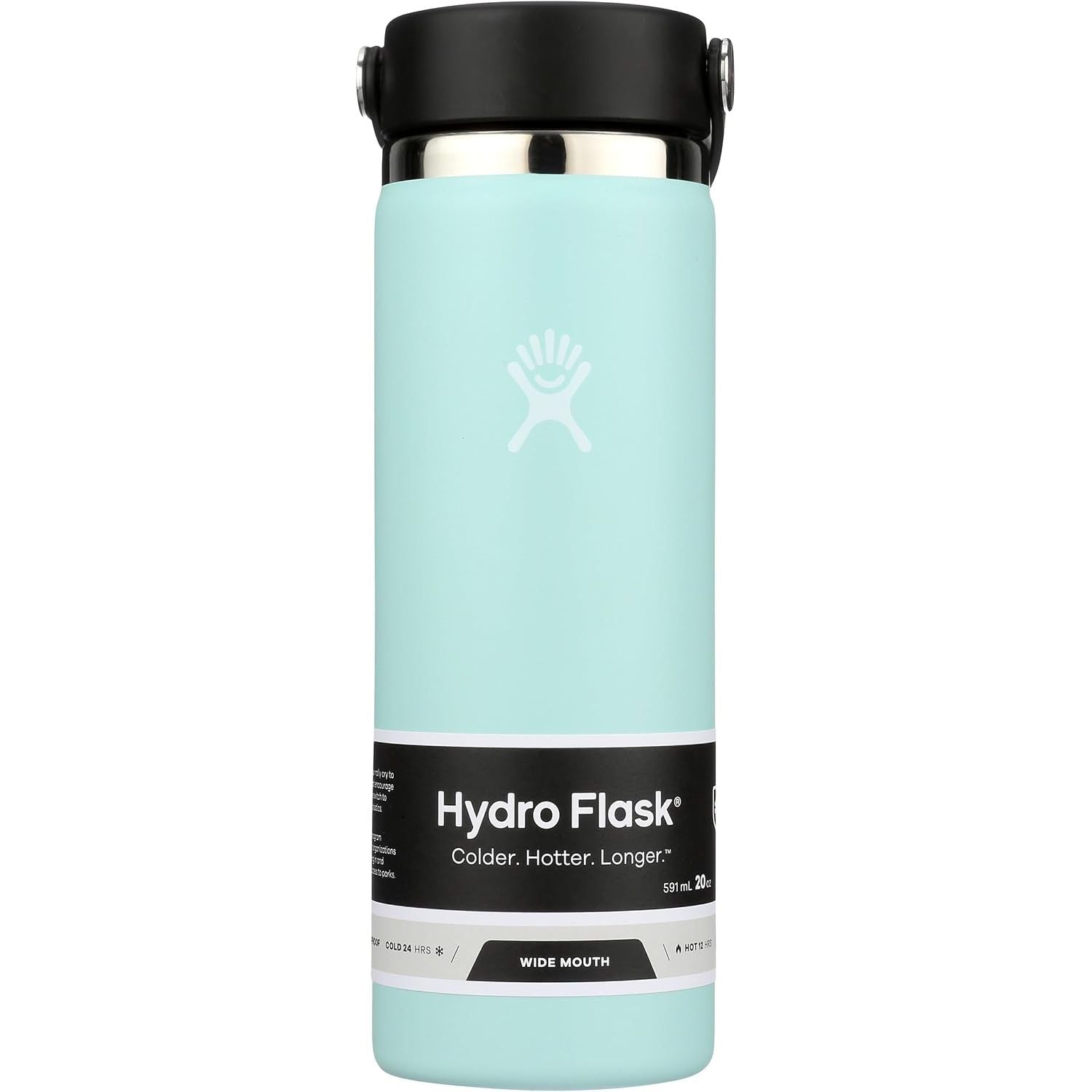 Hydro Flask Wasserflasche – isolierter Edelstahl – Weithals-Flex-Deckel, auslaufsicher, tropffrei und wiederbefüllbar, 590 ml Harbor Blue
