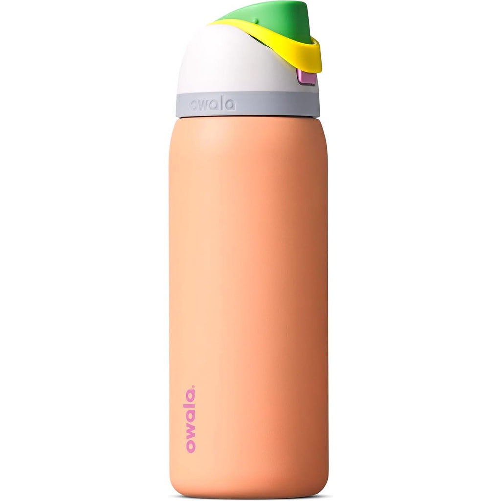 Owala FreeSip Isolierte Edelstahl-Wasserflasche mit Strohhalm, BPA-freie Sportwasserflasche, ideal für Reisen, 950 ml, Peachy Keen