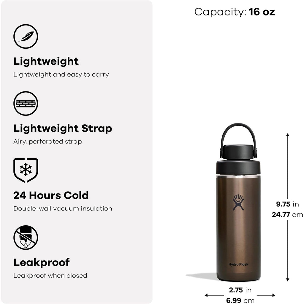 Hydro Flask Lightweight Wide Flex Chug Cap - Isolierte Edelstahl-Wasserflasche 16 Oz Obsidian