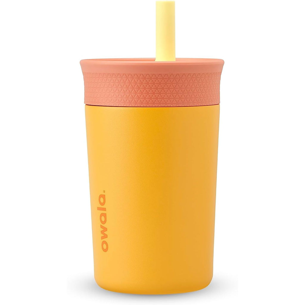 Owala Kids BPA-freier Kunststoffbecher mit auslaufsicherem, flexiblem Strohhalm, leicht zu reinigen, Kinder-Trinkflasche, ideal für Reisen, spülmaschinenfest, 444 ml, Marineblau und Blau (Home Base)