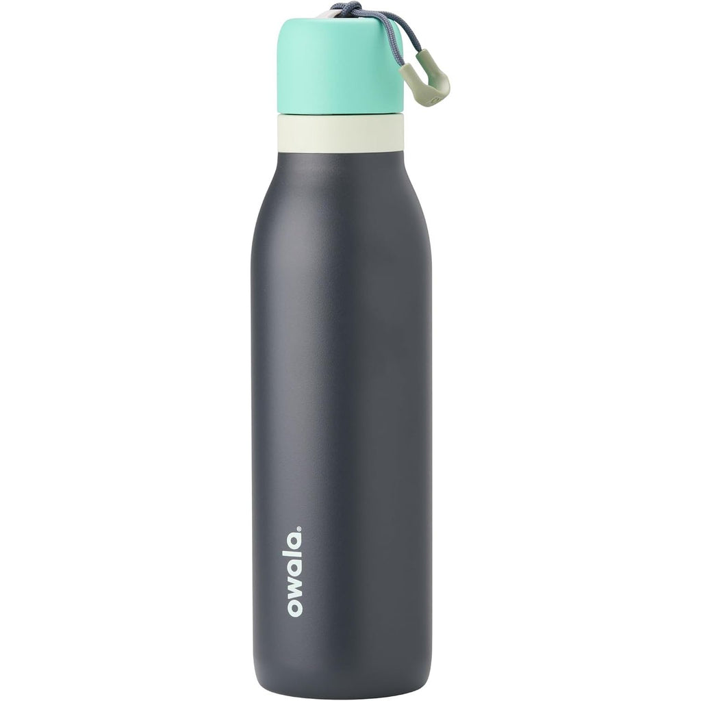Owala FreeSip Twist Isolierte Edelstahl-Trinkflasche mit Strohhalm für Sport und Reisen, BPA-frei, 710 ml, Blau/Grau (Foggy Tide)