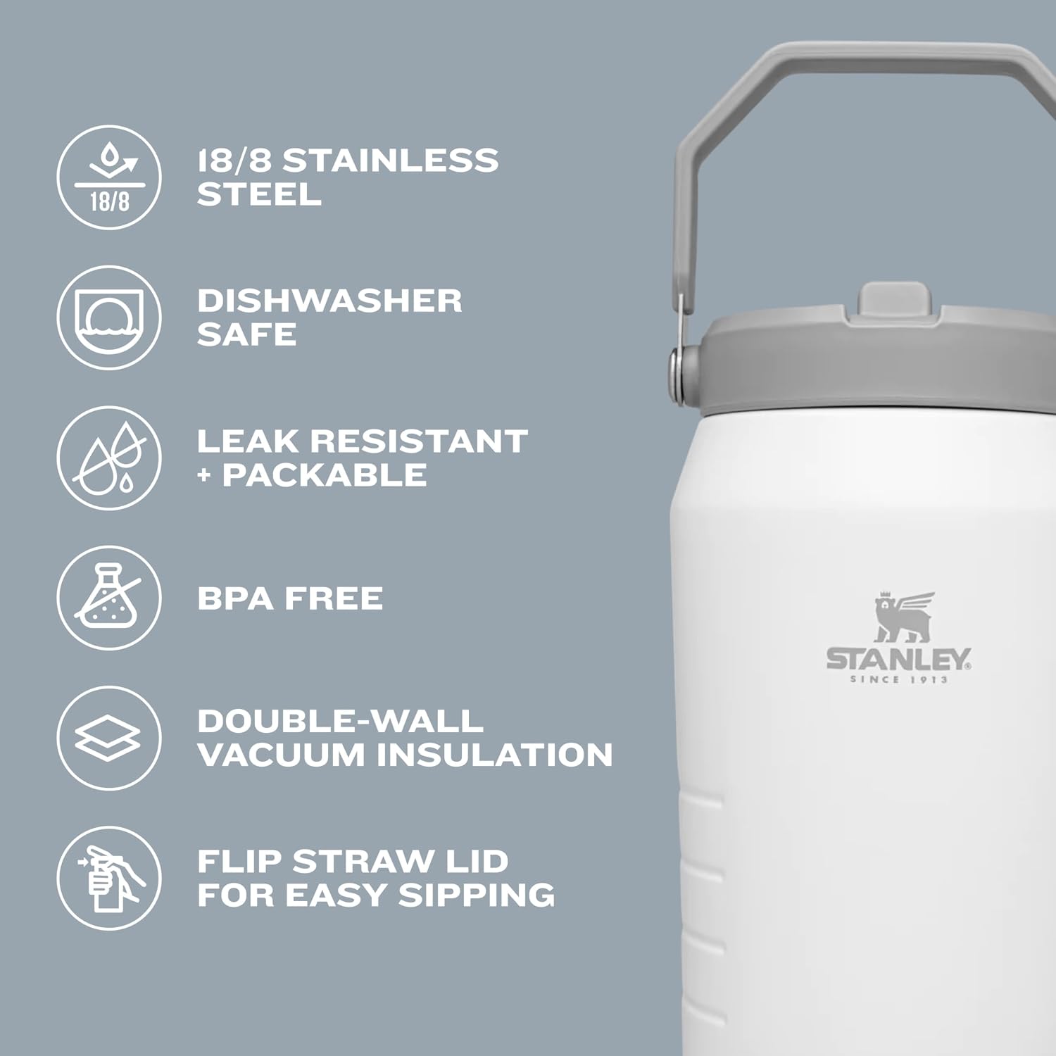 Stanley IceFlow Flip Straw Kanne mit Griff 1,2 Liter | Drehverschluss und hochklappbarer Strohhalm | Auslaufsicher für Reisen und Sport | Isolierter Edelstahl | BPA-frei | Rosenquarz