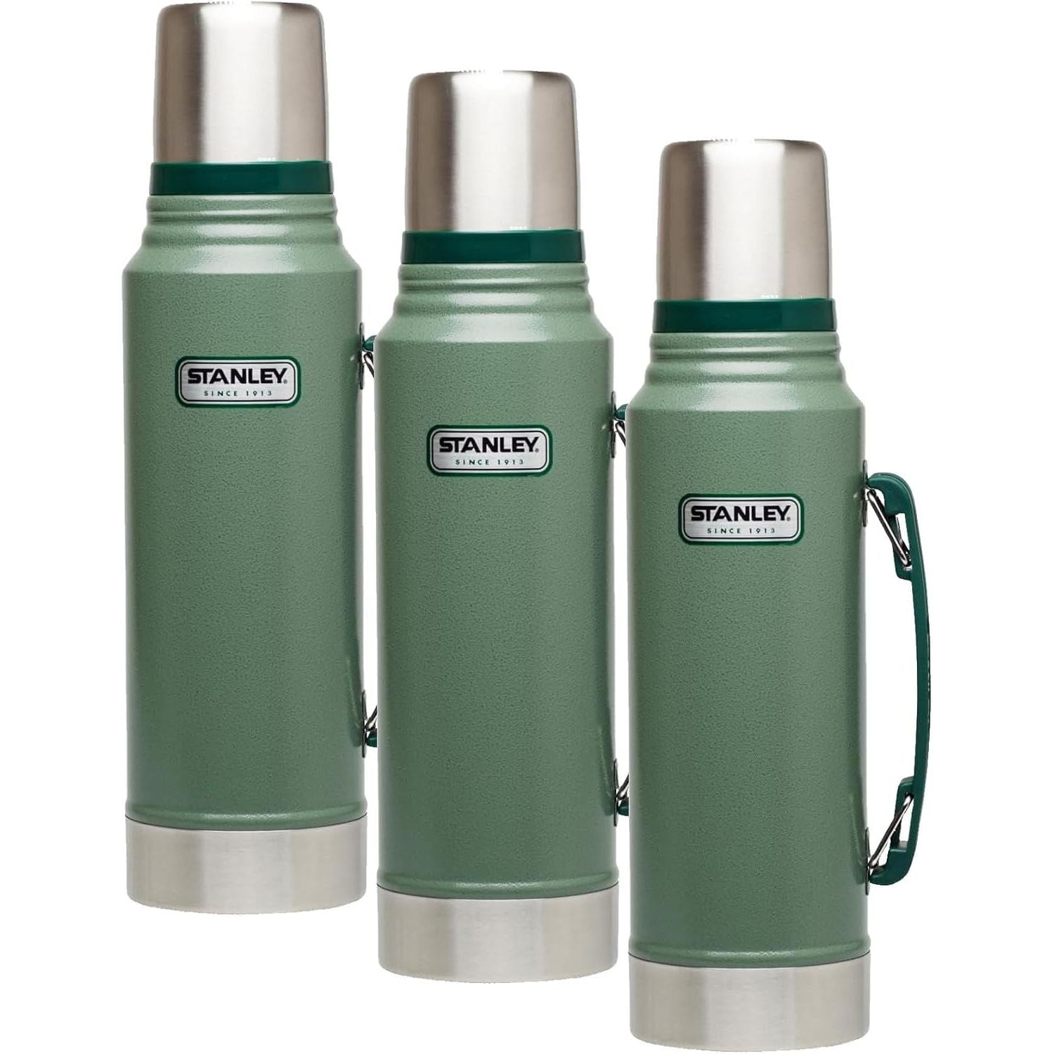 Stanley Heritage Classic Isolierflasche mit Griff 1,9 L | Weithals mit auslaufsicherem Becherdeckel | Hält Getränke heiß oder kalt für unterwegs | Isolierte Thermosflasche aus Edelstahl | Hammertone Grün