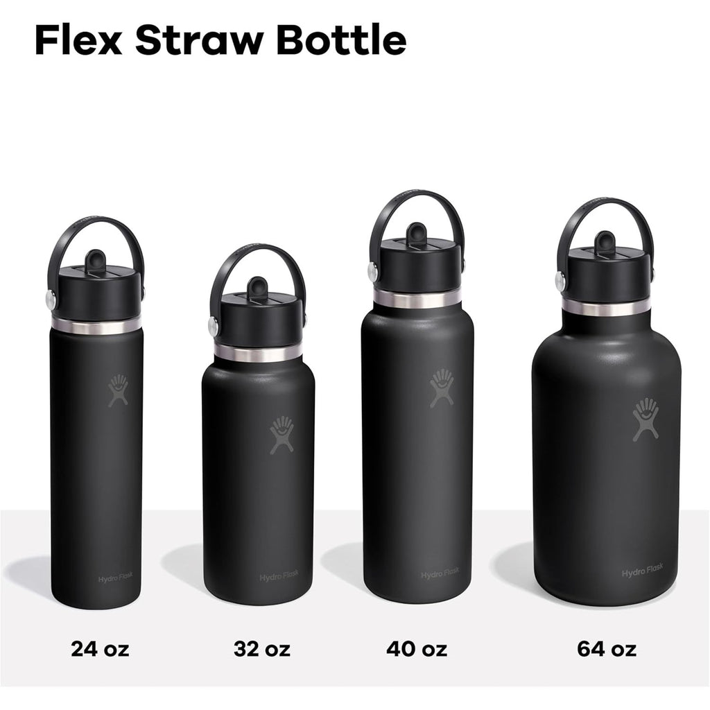 Hydro Flask Trinkflasche – Isolierter Edelstahl – Wide Mouth Flex Straw Deckel, auslaufsicher und wiederbefüllbar in 32 Oz Tonal Black