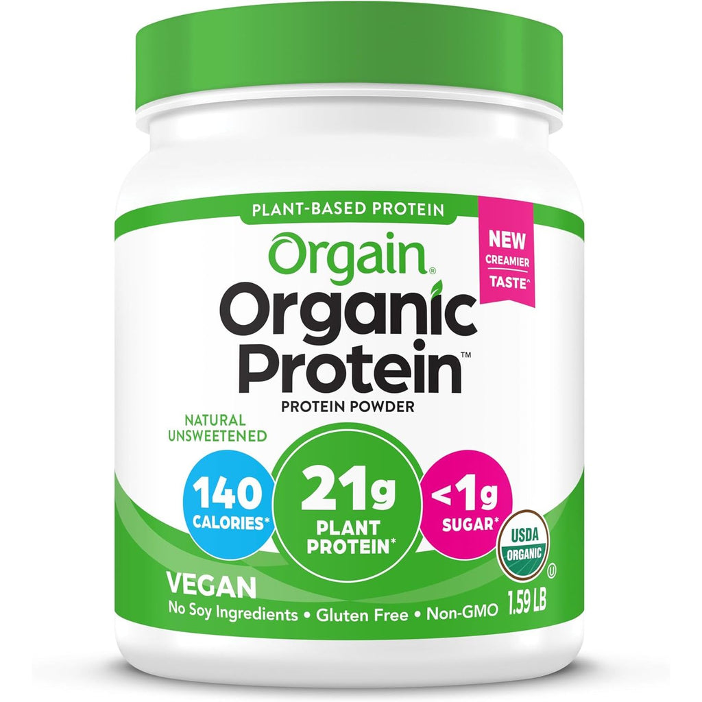 Orgain Organic Vegan Protein Powder, Creamy Chocolate Fudge - 21g Plant Protein, 6g Prebiotic Fiber, Low Net Carb, No Lactose Ingredients, No Added Sugar, Non-GMO, For Shakes & Smoothies, 2.03 lb
