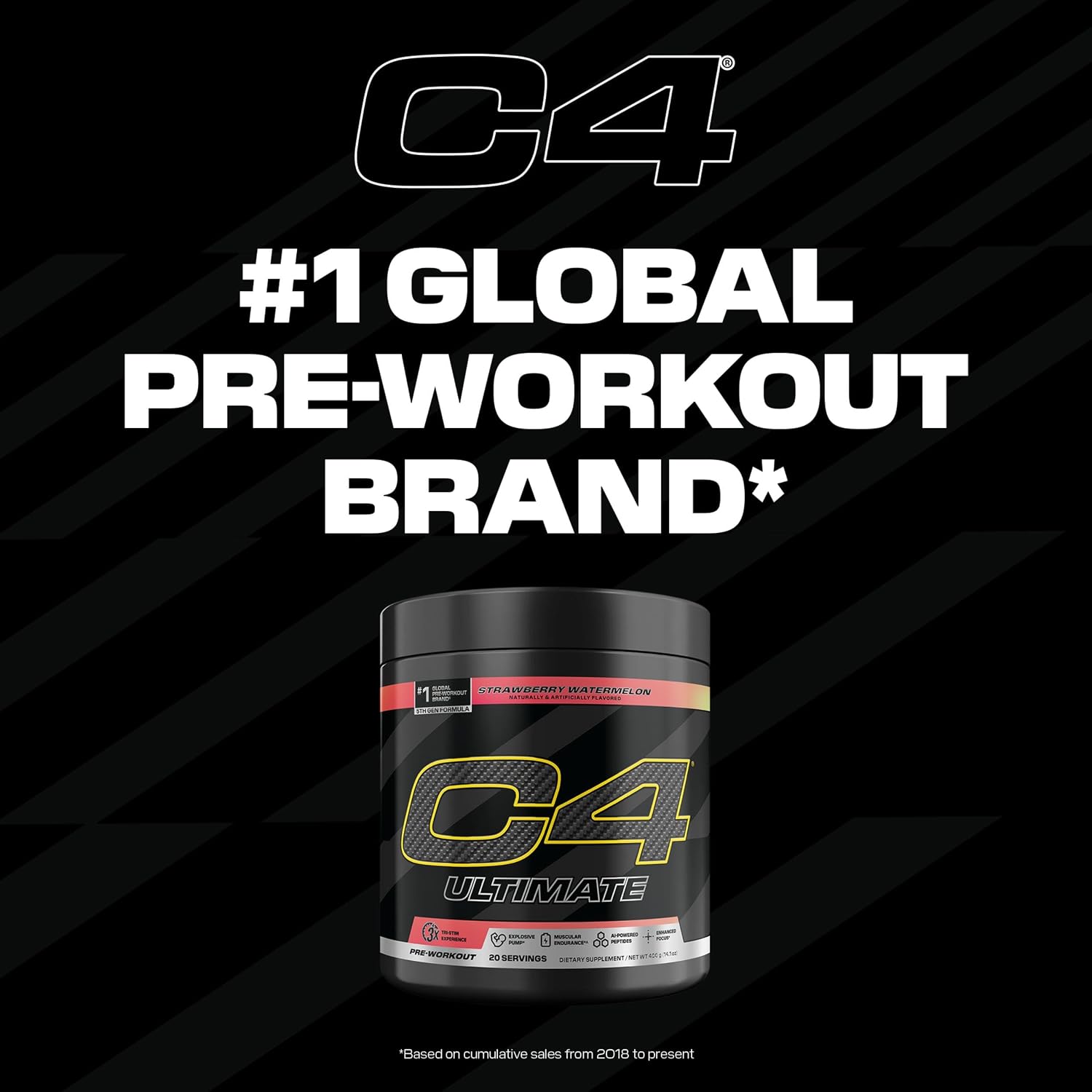 C4 Ultimate Pre Workout Powder Watermelon - Sugar Free Preworkout Energy Supplement for Men & Women - 300mg Caffeine + 3.2g Beta Alanine + 2 Patented Creatines - 20 Servings
