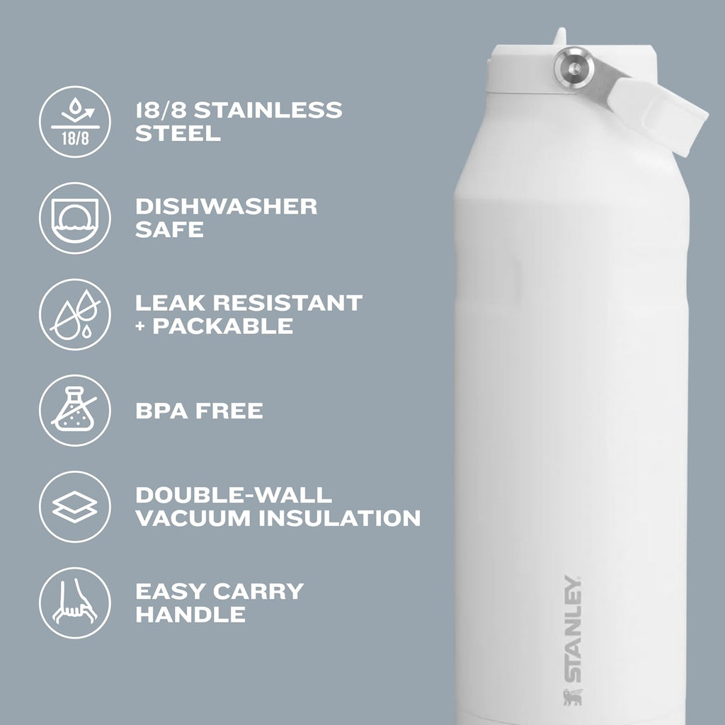 Stanley IceFlow Flip Straw Trinkflasche 17 oz | Integrierter Strohhalm für Reisen und Sport | Leicht und auslaufsicher | Isolierter Edelstahl | BPA-frei | Holzkohle