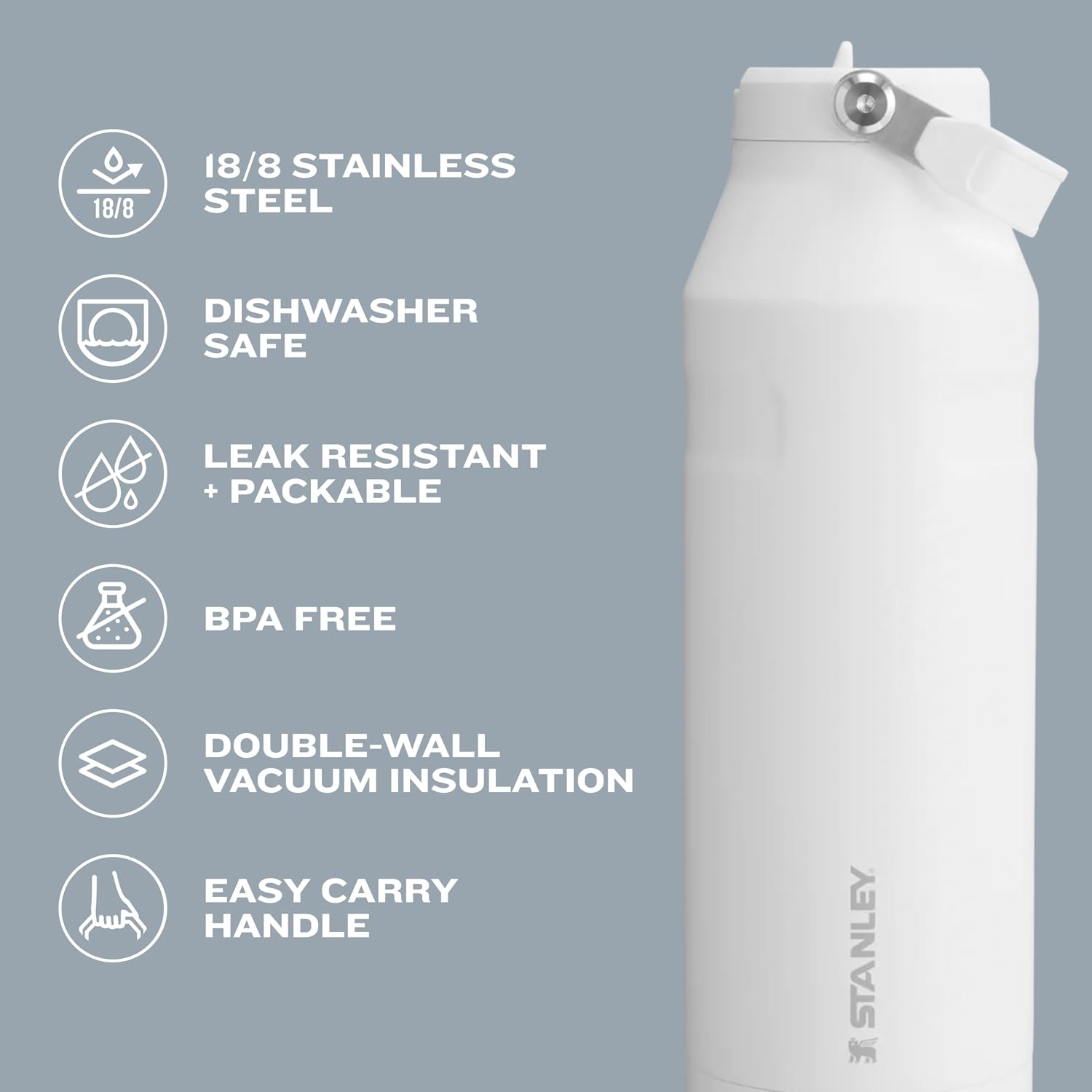 Stanley IceFlow Flip Straw Trinkflasche 17 oz | Integrierter Strohhalm für Reisen und Sport | Leicht und auslaufsicher | Isolierter Edelstahl | BPA-frei | Holzkohle