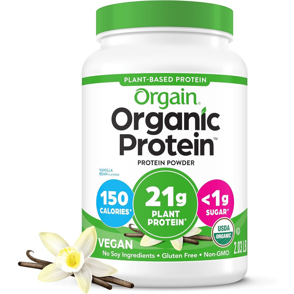 Orgain Organic Vegan Protein Powder, Creamy Chocolate Fudge - 21g Plant Protein, 6g Prebiotic Fiber, Low Net Carb, No Lactose Ingredients, No Added Sugar, Non-GMO, For Shakes & Smoothies, 2.03 lb