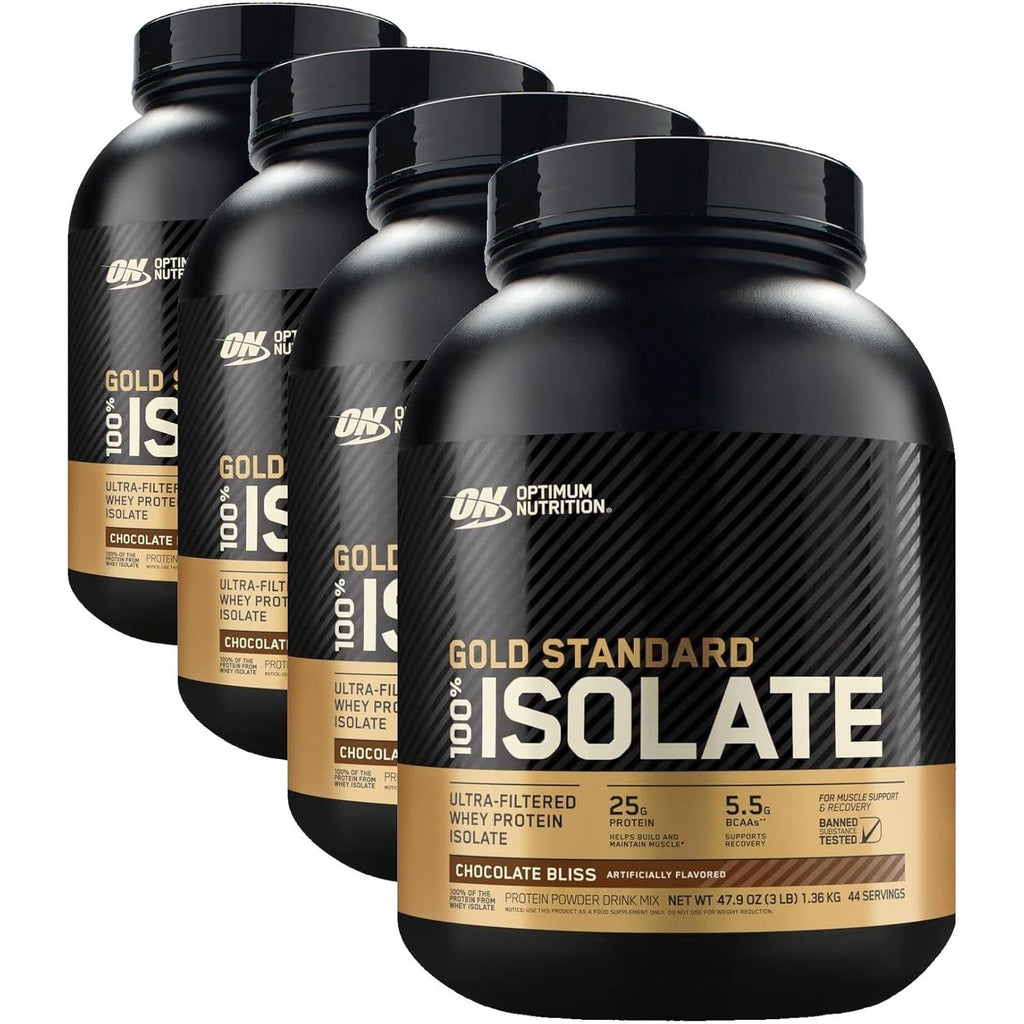 Optimum Nutrition Gold Standard 100% Isolate, Protein Powder, Chocolate Bliss, 3 Pounds, 44 Servings. Whey Protein Isolate (Packaging May Vary) (Pack of 4)