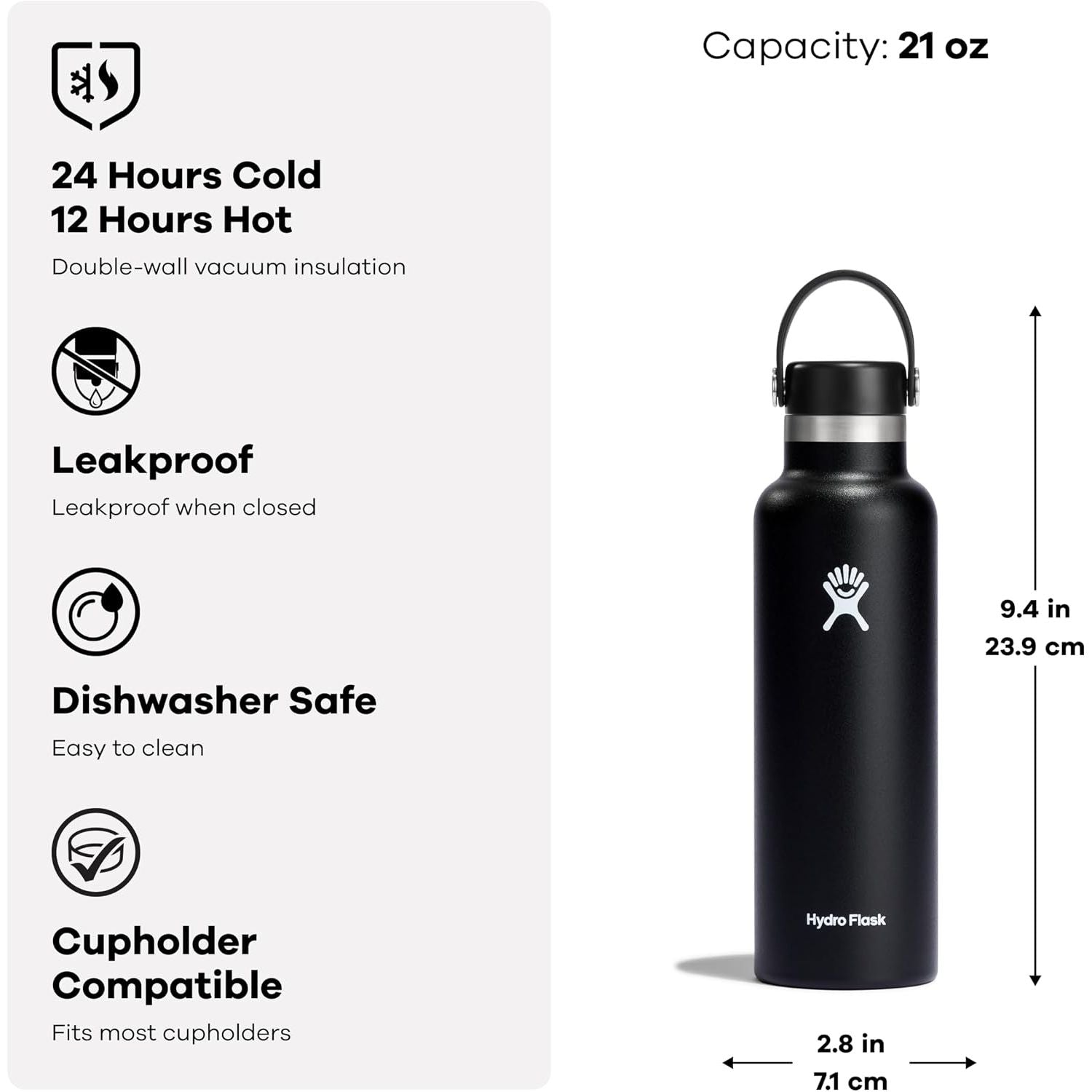 Hydro Flask Wasserflasche – isolierter Edelstahl – auslaufsicher, tropfsicher in 21 Oz Agave Green