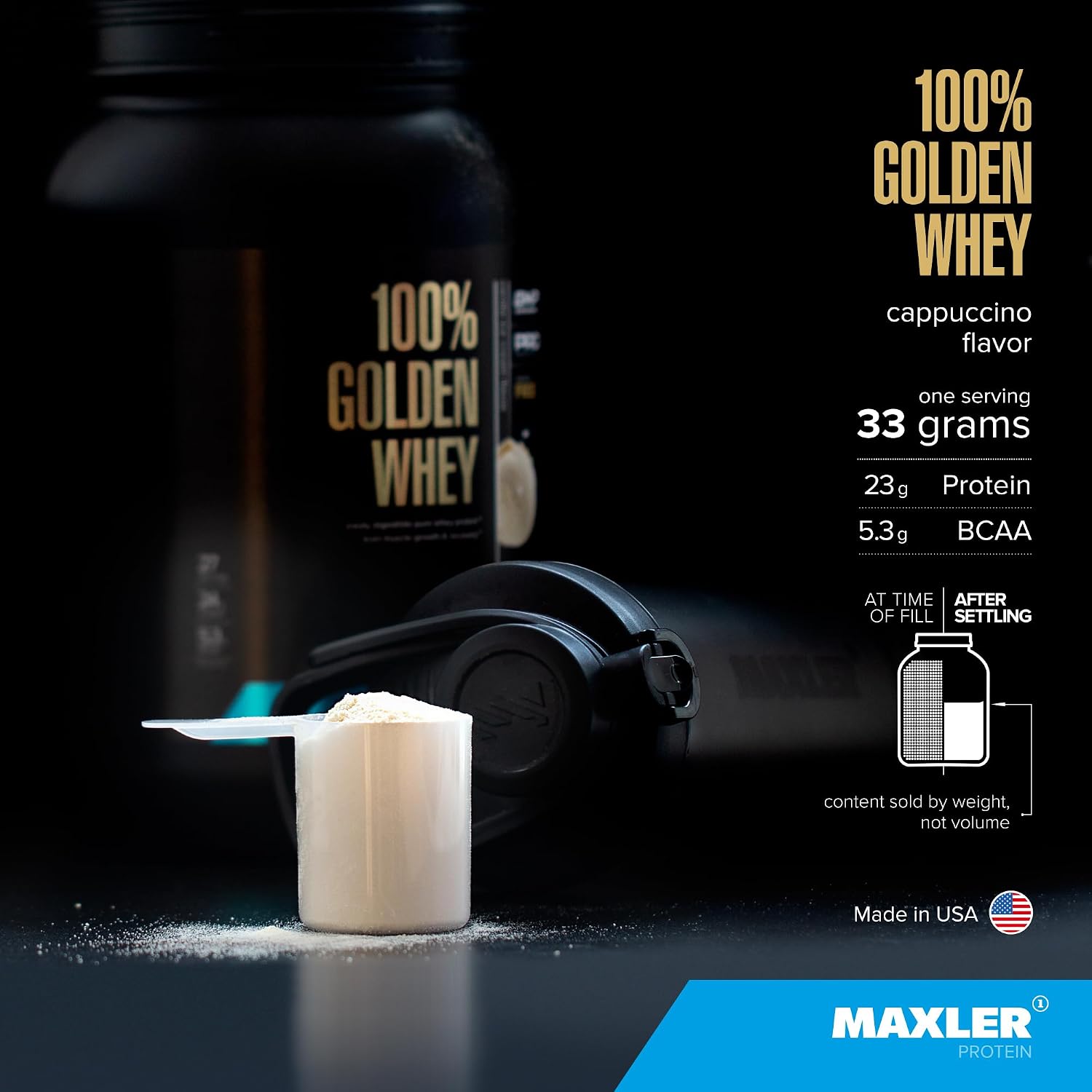 Maxler 100% Golden Whey Protein - 23g of Protein per Serving - Whey Protein Powder for Pre Post Workout - Fast-Absorbing Whey Concentrate, Isolate & Hydrolysate Blend - Cappuccino 5 lb