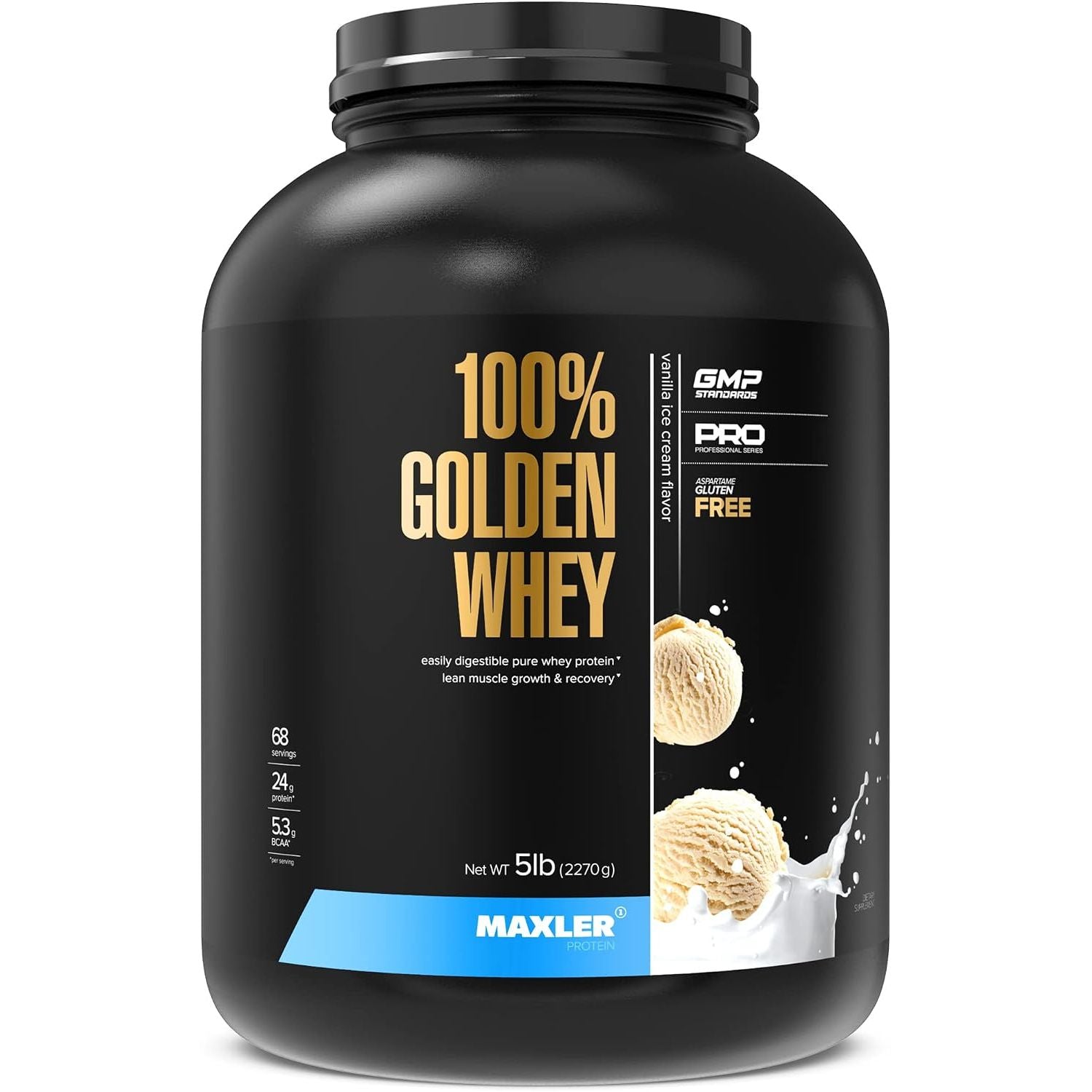 Maxler 100% Golden Whey Protein - 23g of Protein per Serving - Whey Protein Powder for Pre Post Workout - Fast-Absorbing Whey Concentrate, Isolate & Hydrolysate Blend - Cappuccino 5 lb