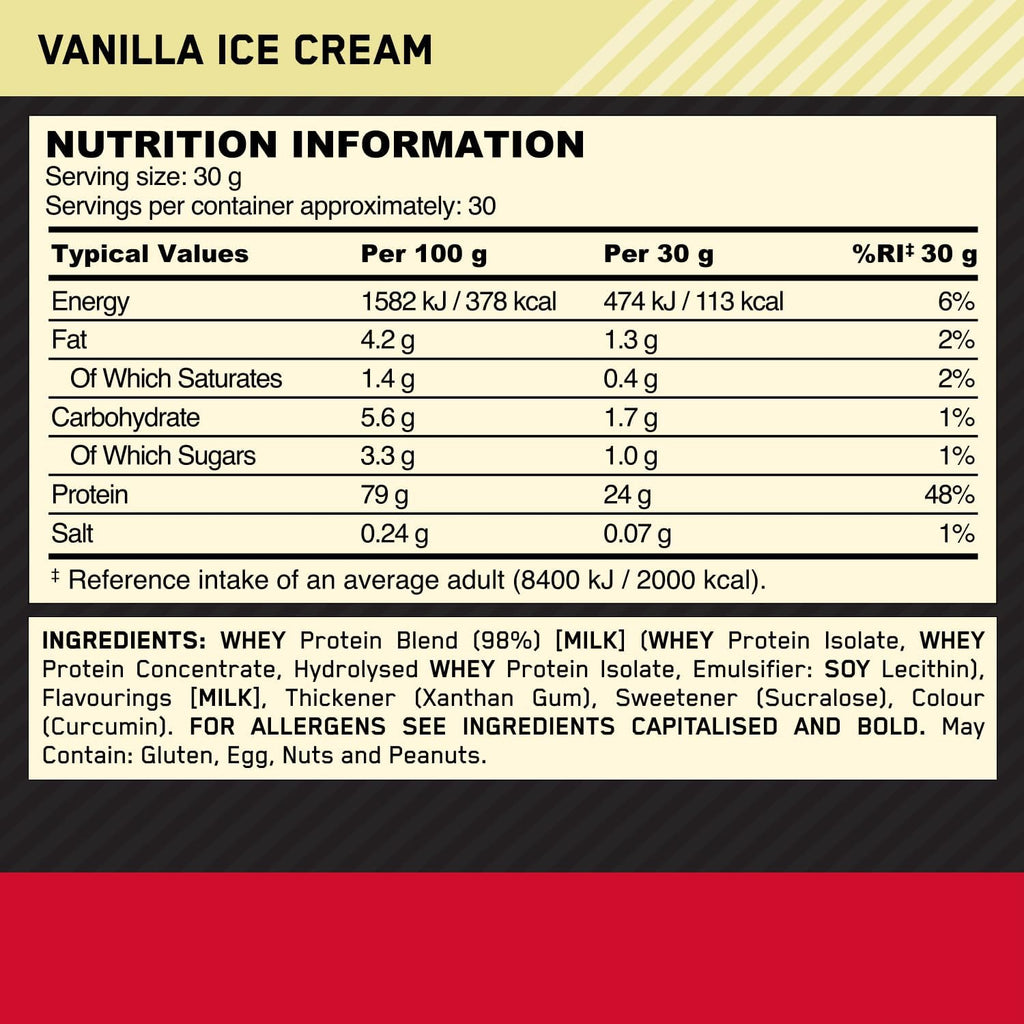 Optimum Nutrition Gold Standard 100% Whey Protein Powder, Vanilla Ice Cream, 2 Pound (Packaging May Vary) (Pack of 6)